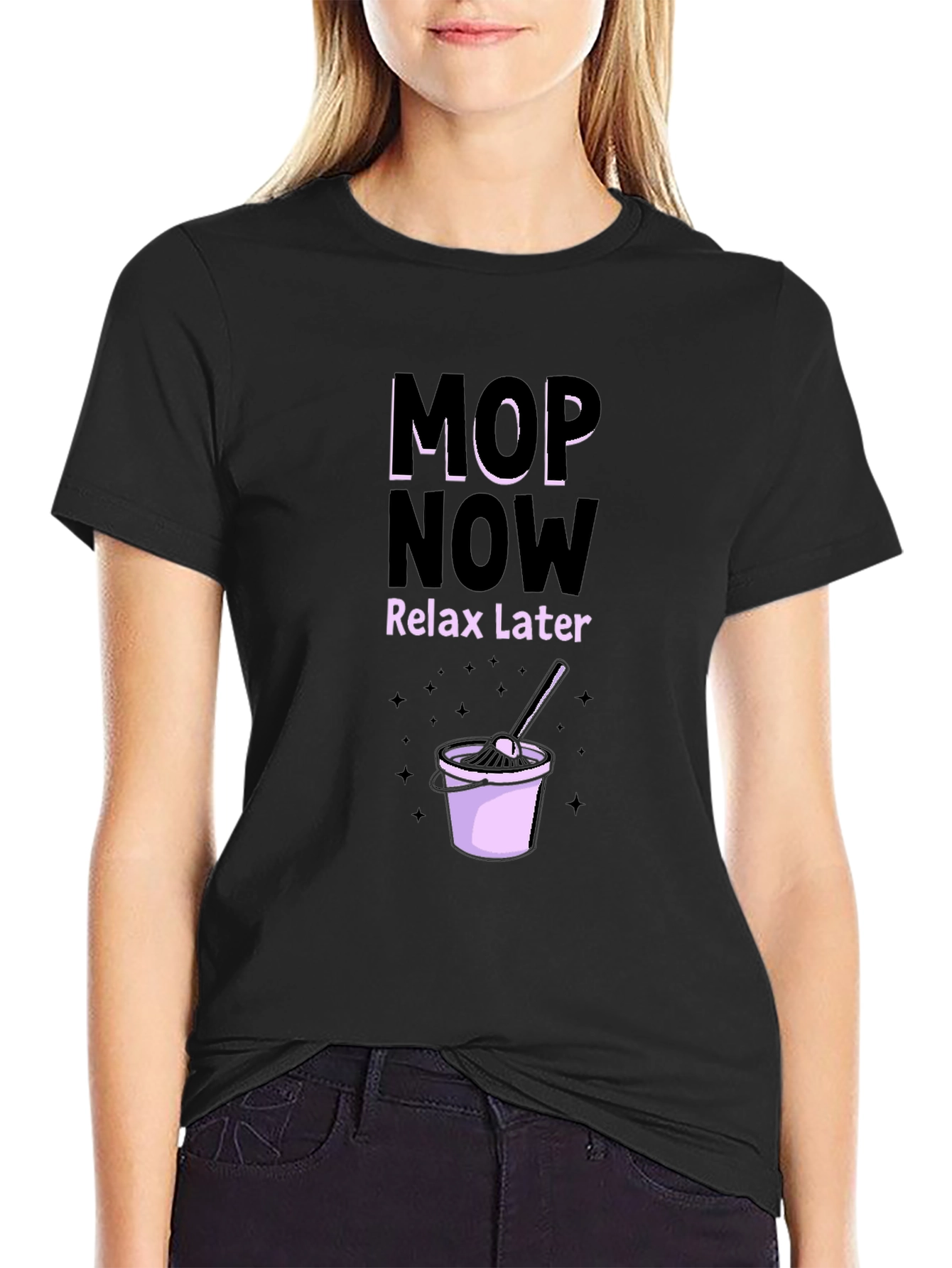 Black Mop Now Relax Later Graphic Tee - Funny Cleaning Shirt view 2