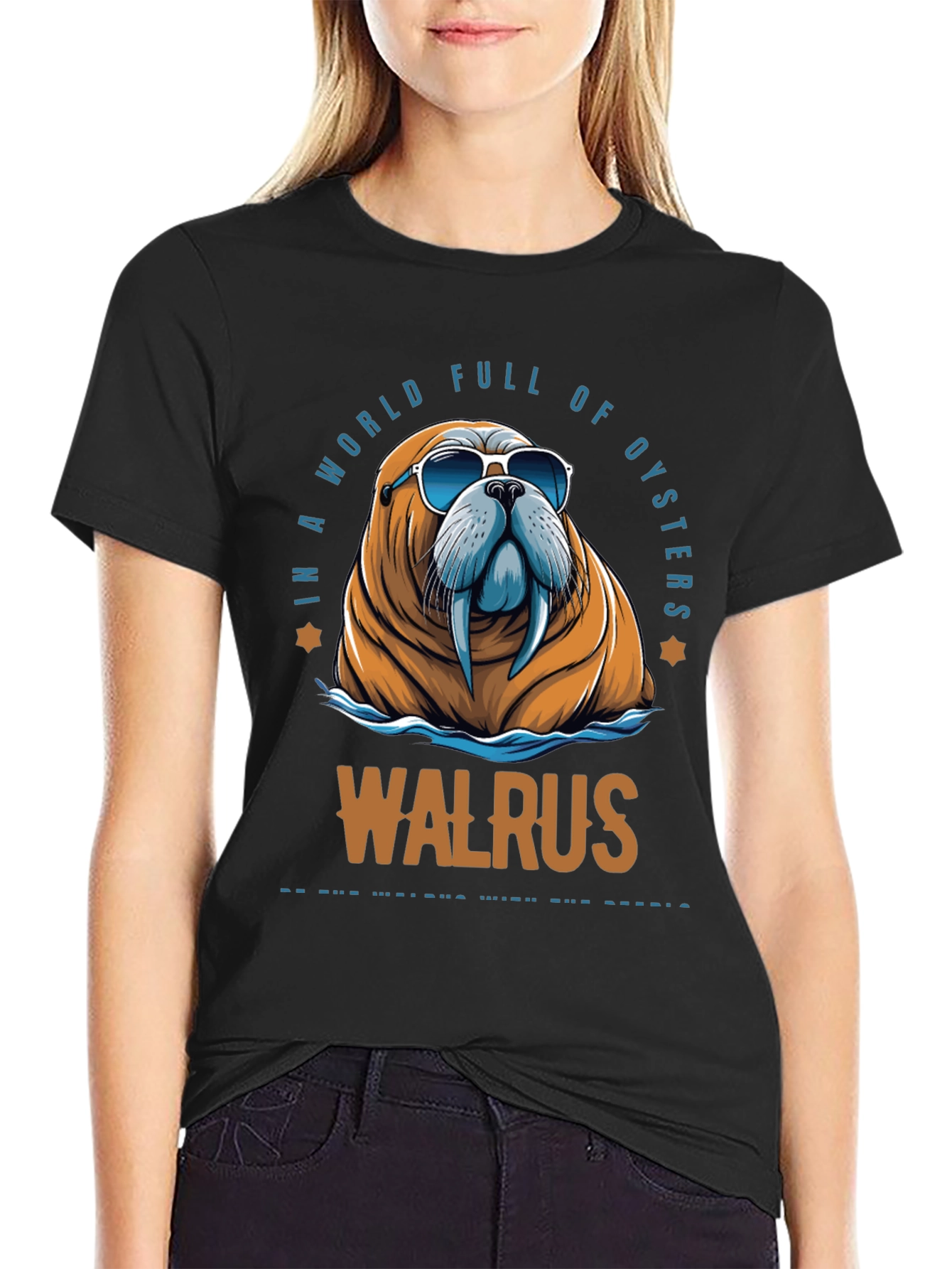 Black Cool Walrus Graphic T-Shirt view 2