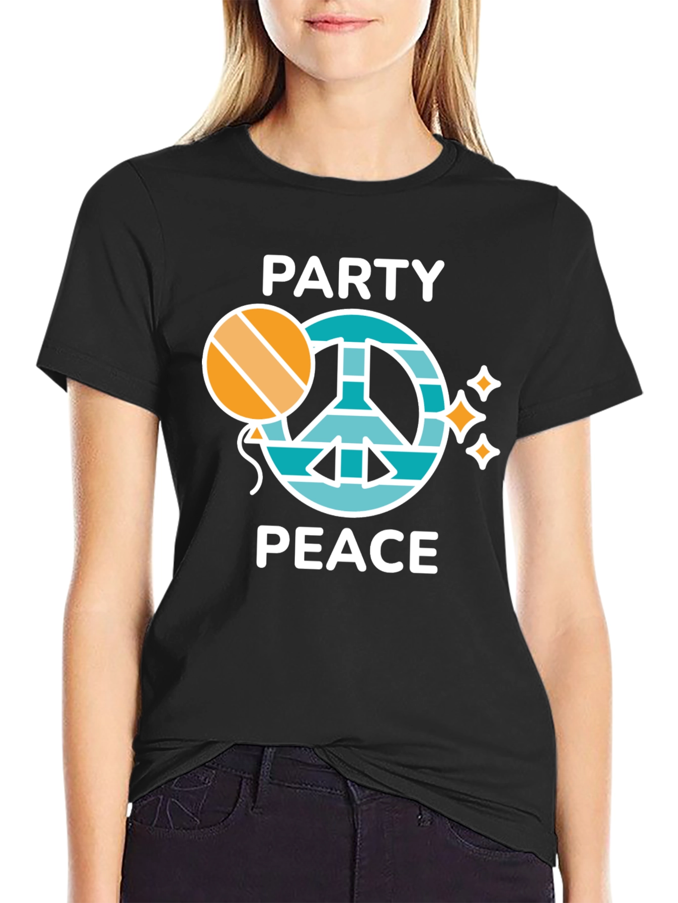Black Party Peace Graphic Tee - Unisex Crew Neck view 2