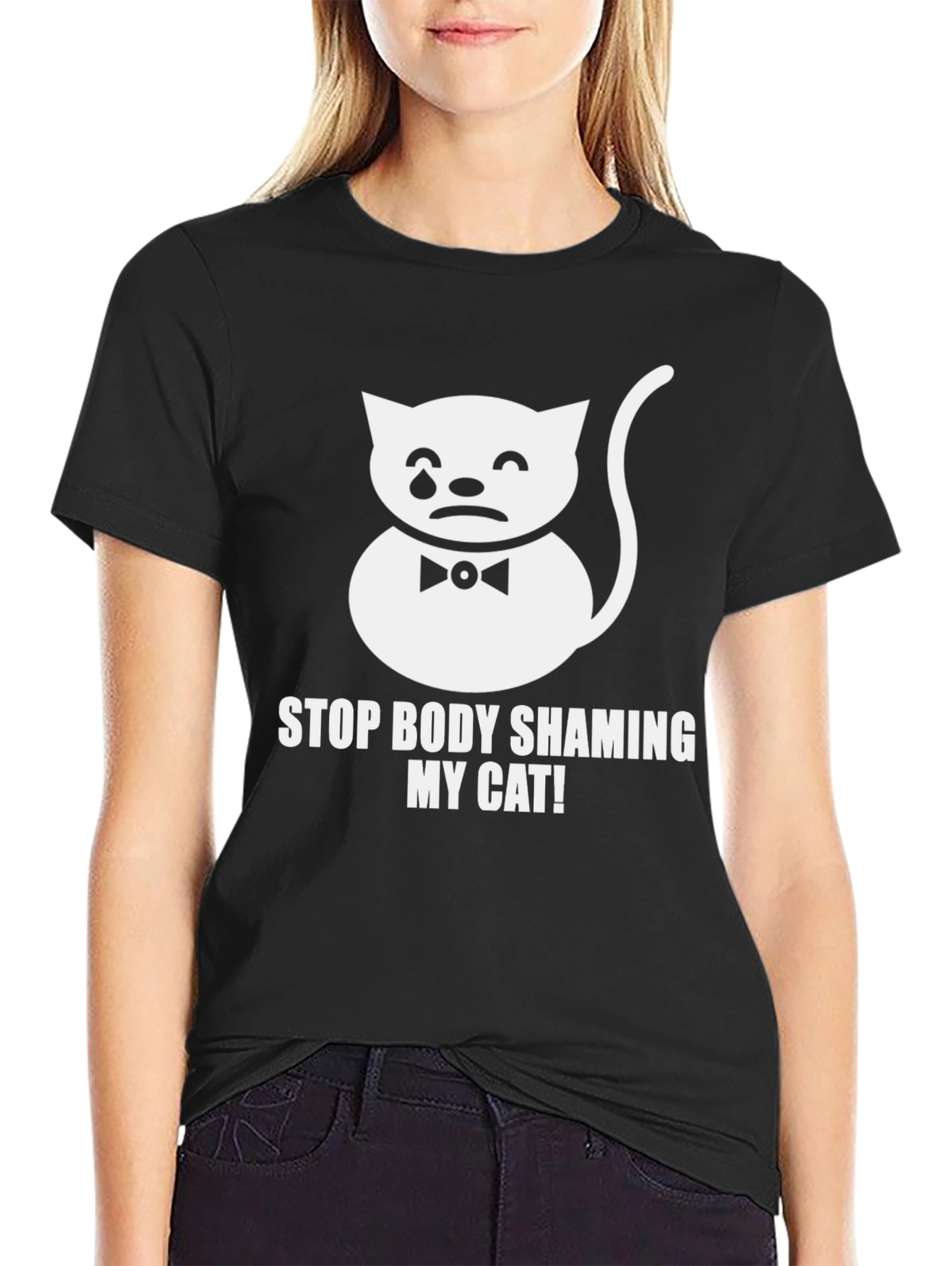 Black Stop Body Shaming My Cat T-Shirt - Funny Graphic Tee view 2