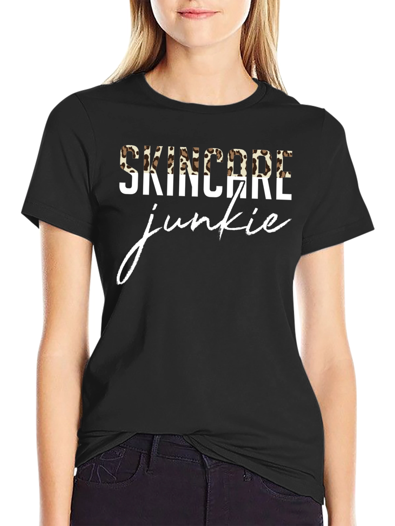 Black Skincare Junkie Graphic Tee - Trendy Leopard Print T-Shirt view 2