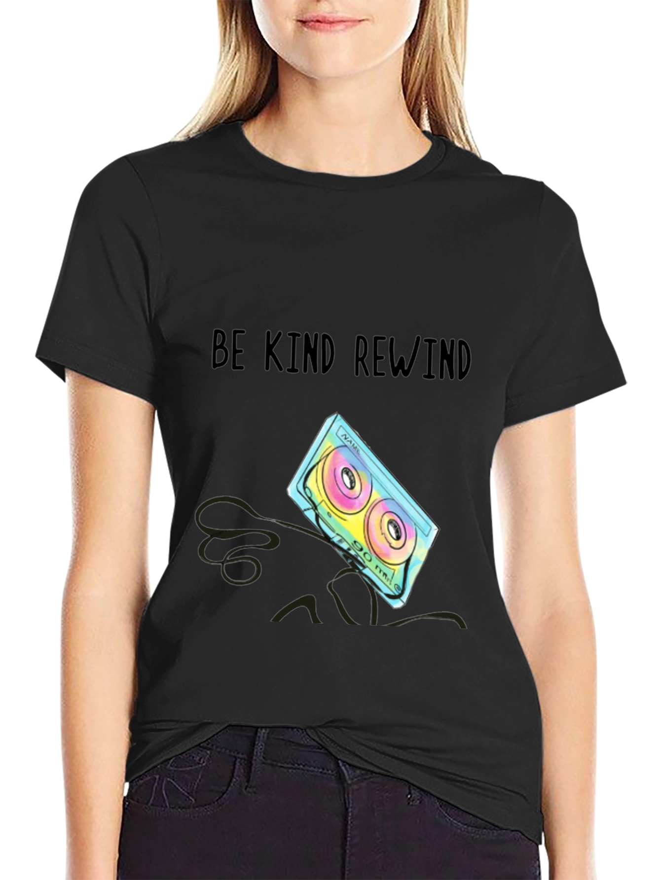 Black Be Kind Rewind Cassette Tape T-Shirt view 2