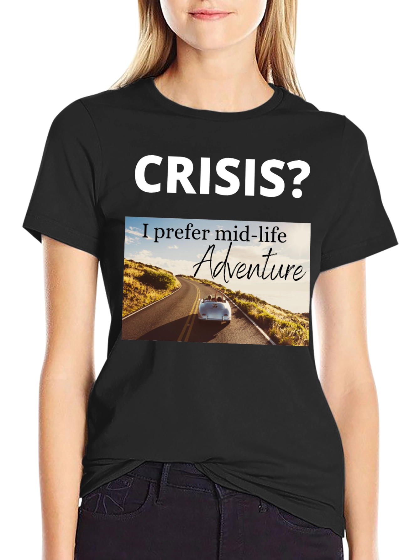 Black Midlife Adventure Graphic Tee -  Novelty T-Shirt view 2
