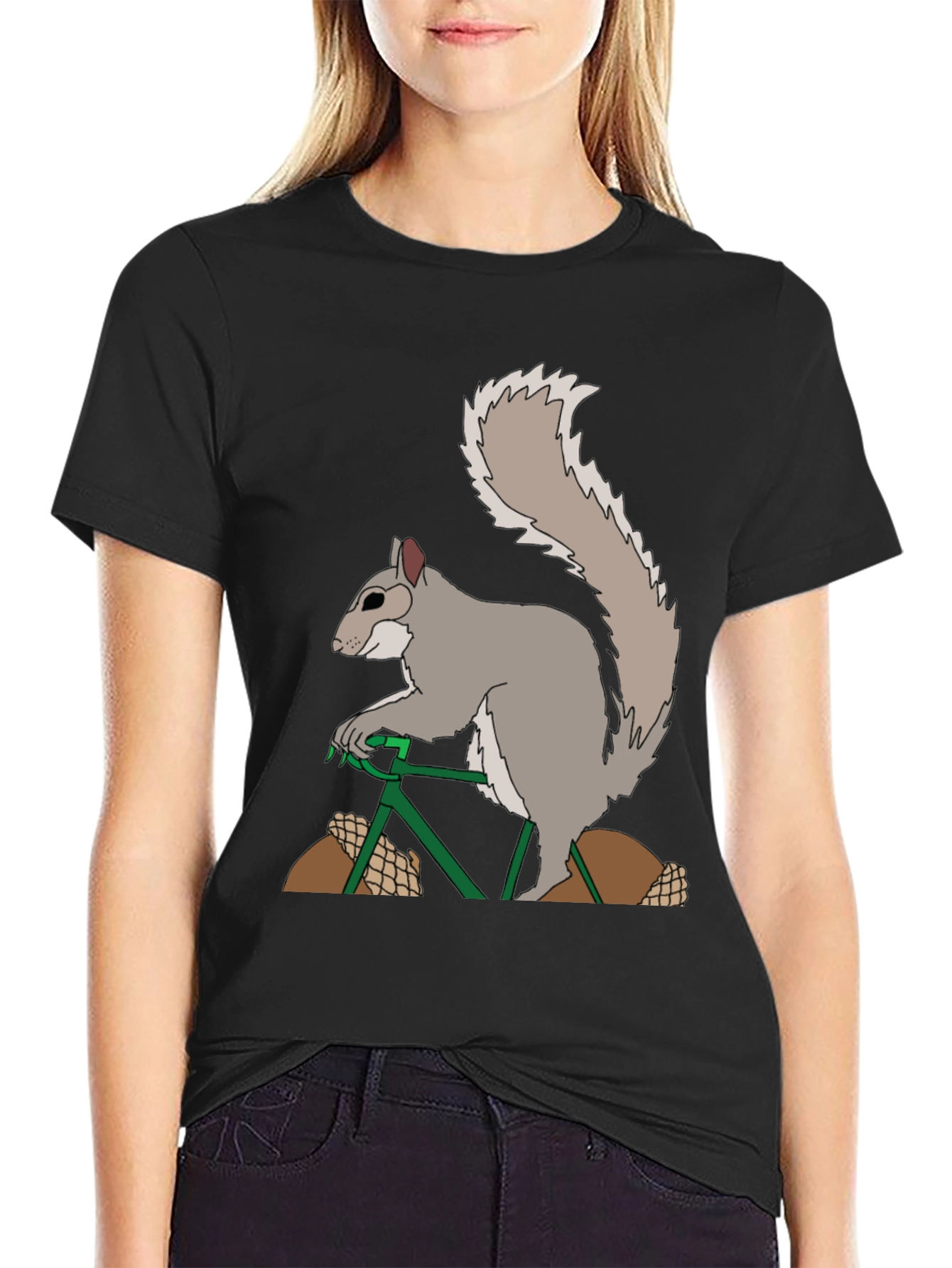 Black Squirrel on Bike Graphic Tee view 2