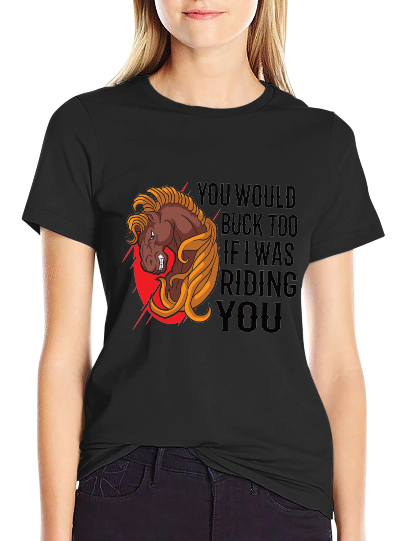 Black Funny Horse Riding Graphic T-Shirt view 2