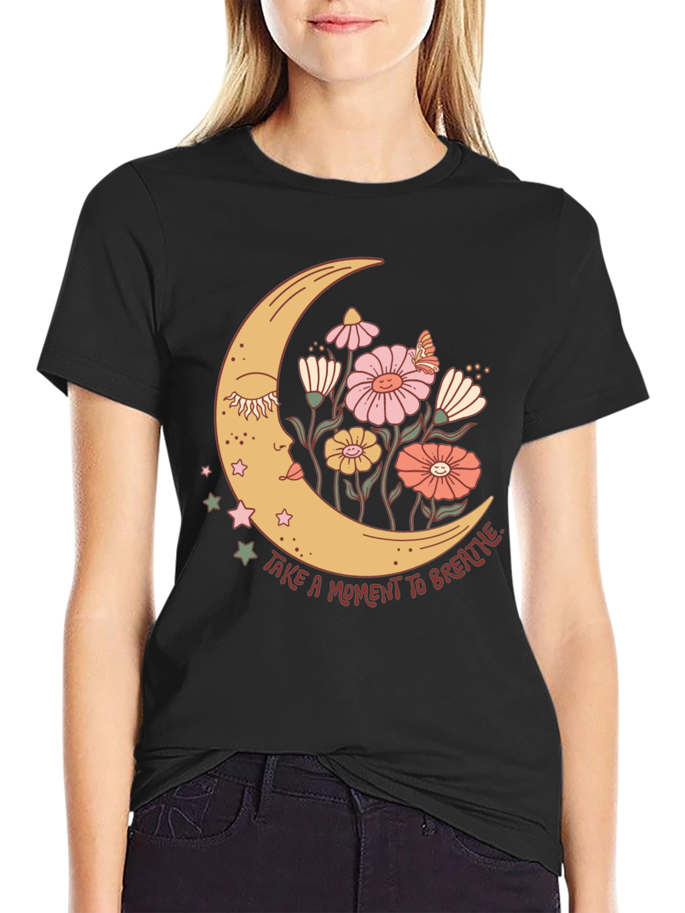 Black Moon Flower Graphic T-Shirt view 2