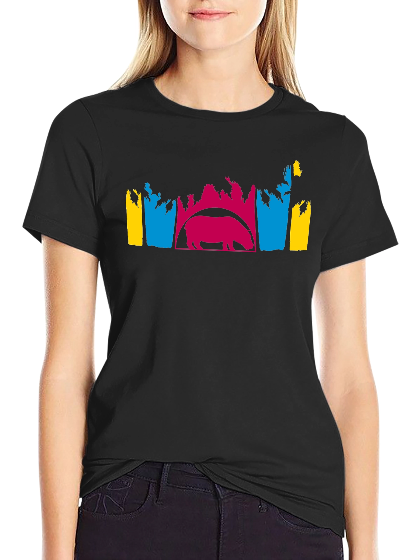 Black Hippo Silhouette Graphic Tee - Unique Design view 2