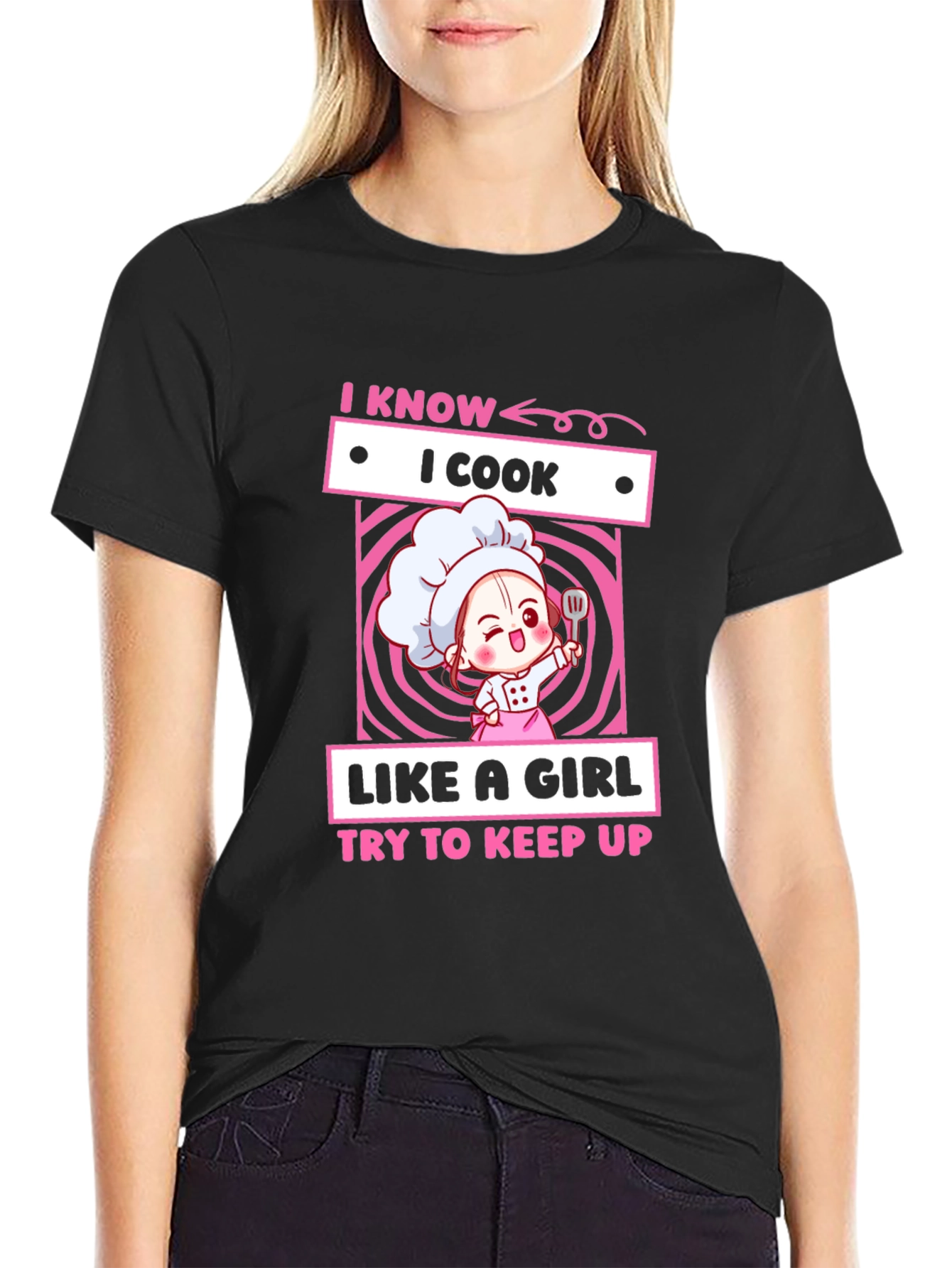 Black I Know I Cook Like a Girl Black T-Shirt view 2