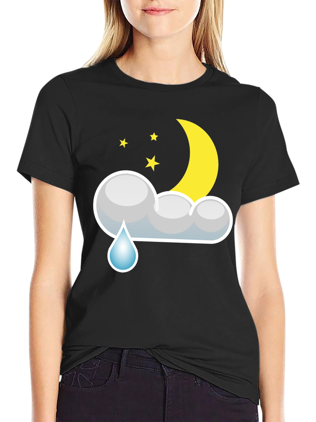 Black Cloud Rain Moon Star T-Shirt - Black view 2