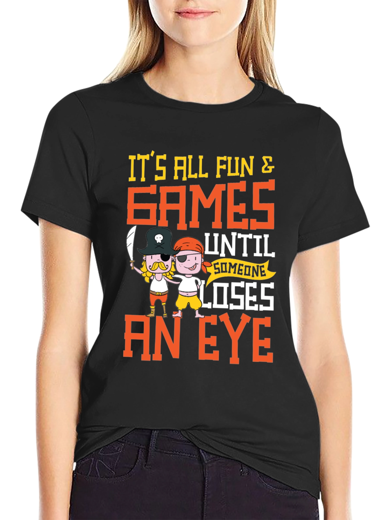 Black It's All Fun & Games T-Shirt Pirate Cartoon view 2