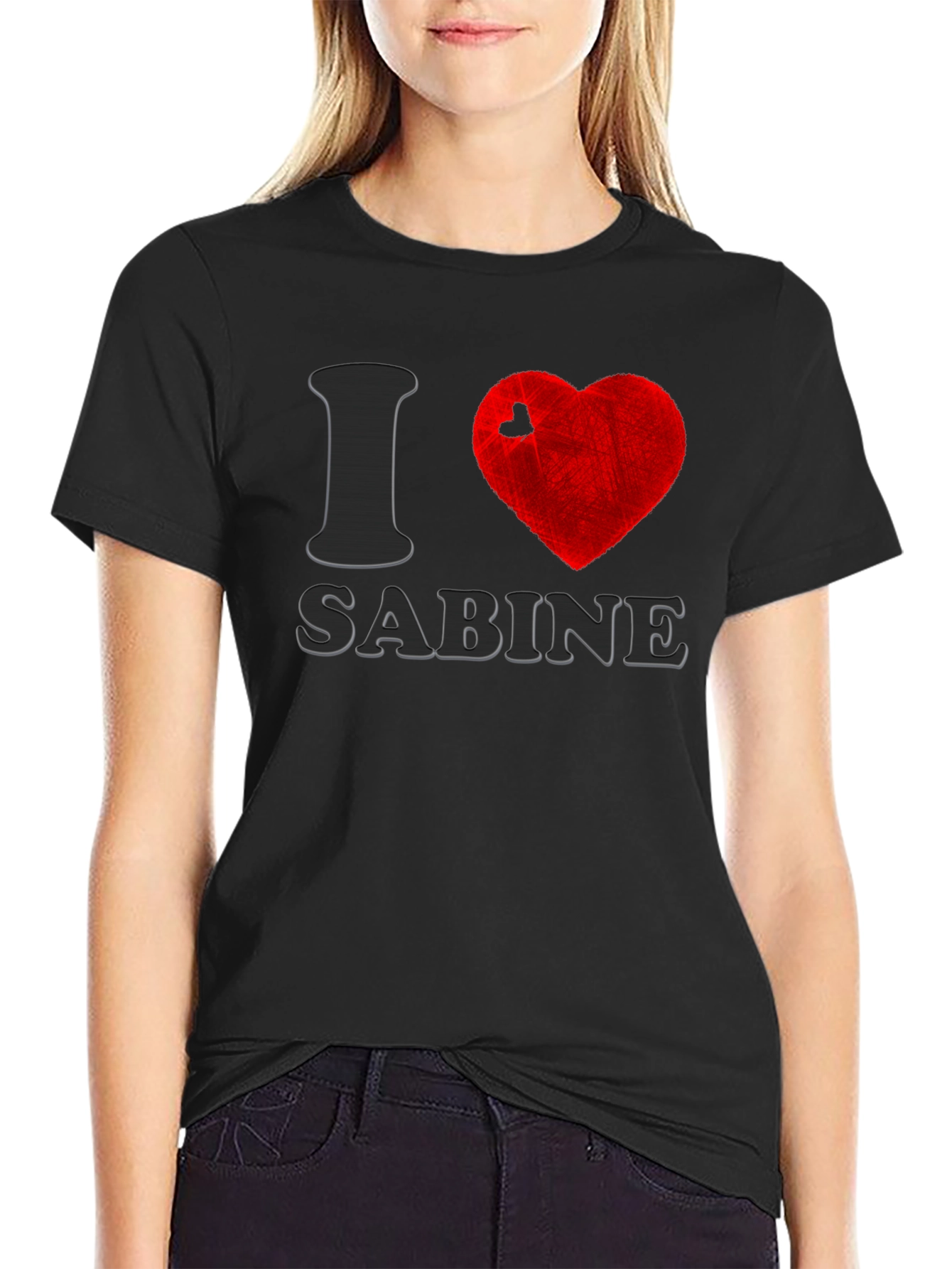 Black I Heart Sabine Black Cotton T-Shirt view 2