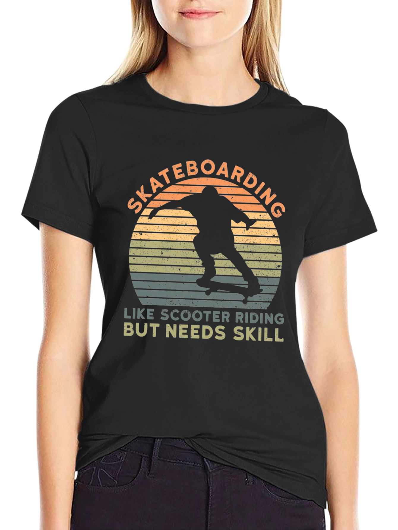 Black Skateboarding T-Shirt - Like Scooter Riding, But Needs Skill view 2