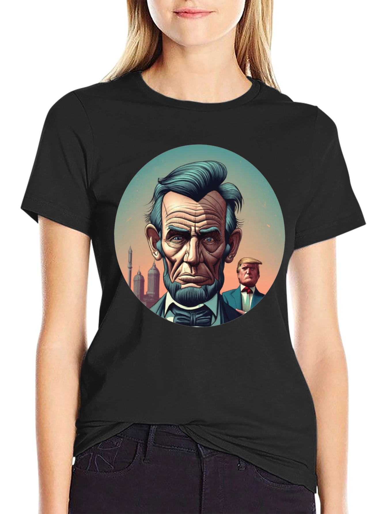 Black Lincoln Trump Graphic Tee - Presidential Humor Shirt view 2
