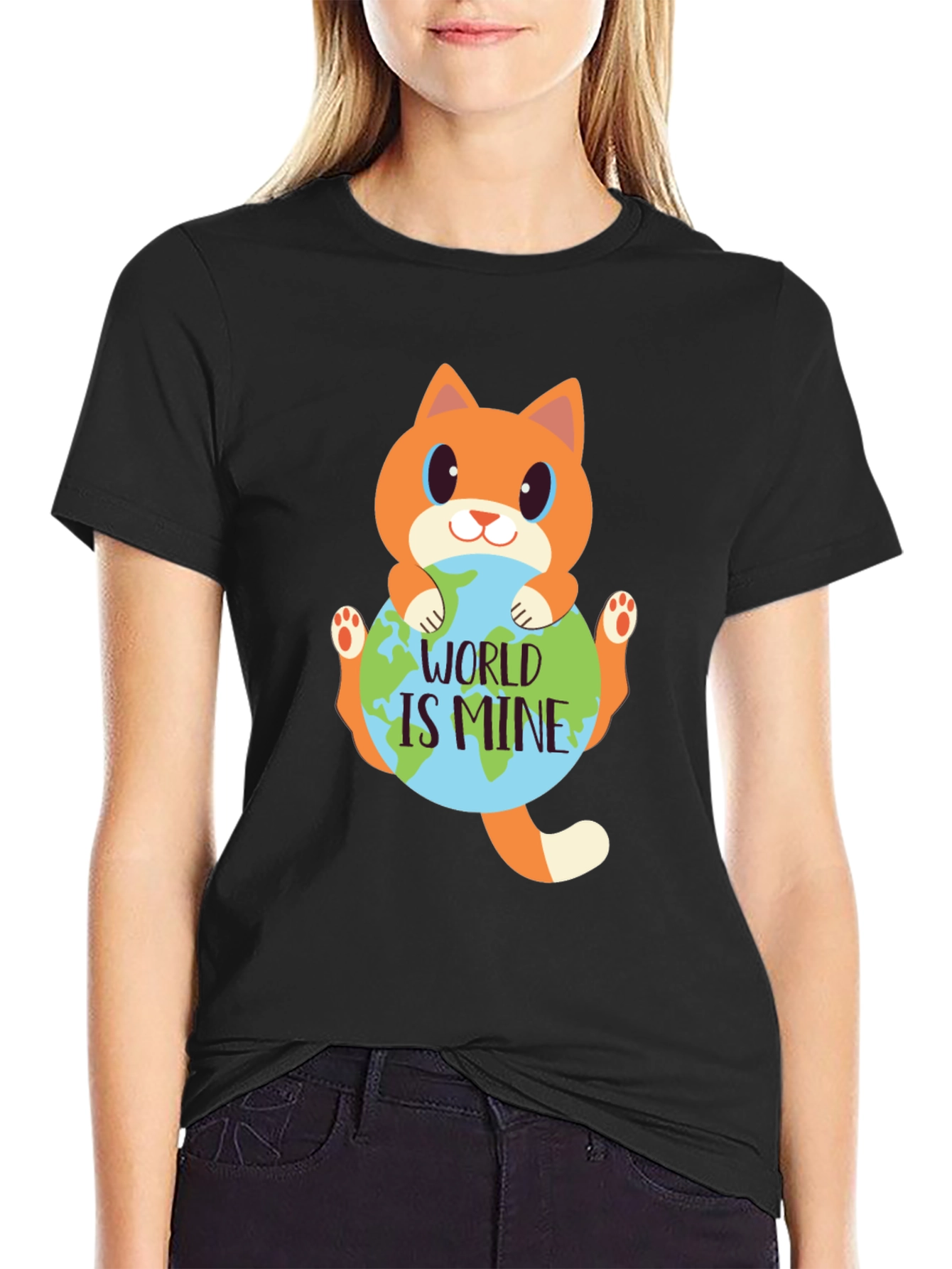 Black World is Mine Cat Graphic Tee view 2