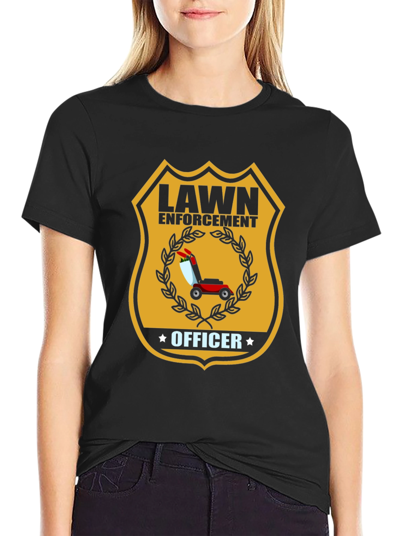 Black Lawn Enforcement Officer Graphic Tee - Funny Lawn Care T-Shirt view 2