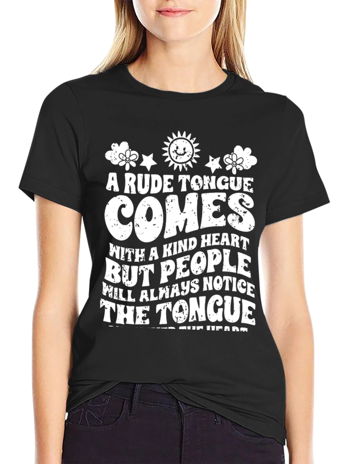 Black Rude Tongue Kind Heart Graphic Tee - Unisex Cotton T-Shirt view 2