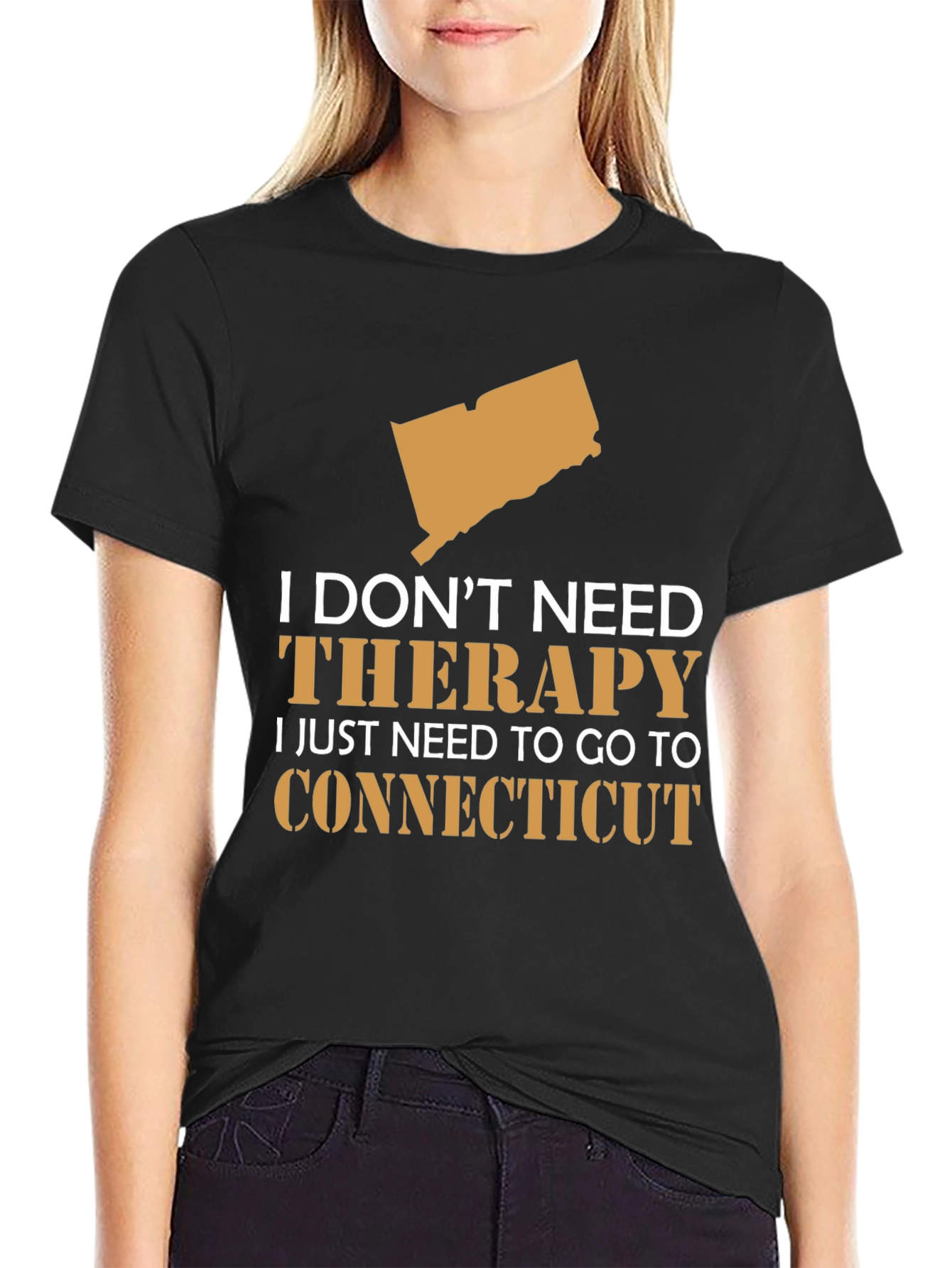 Black Connecticut State Map T-Shirt Therapy Funny Graphic Tee view 2