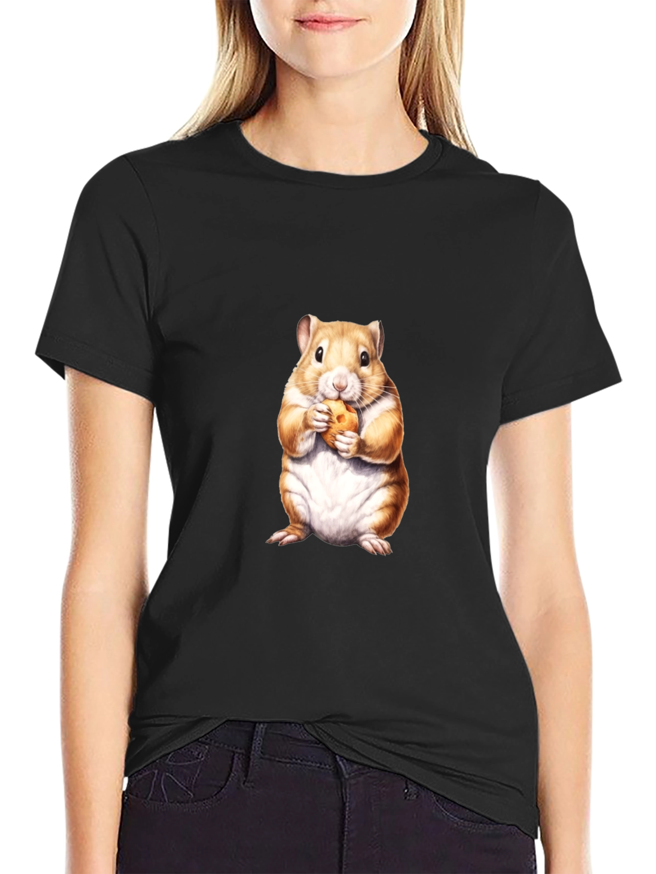Black Hamster Eating Cookie Graphic Tee view 2