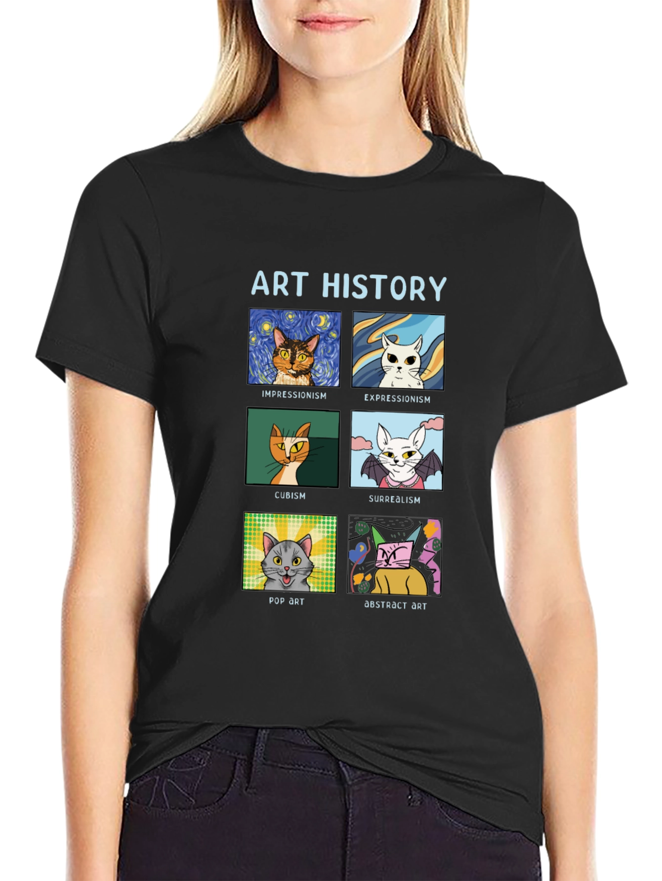 Black Art History Cats Black T-Shirt view 2