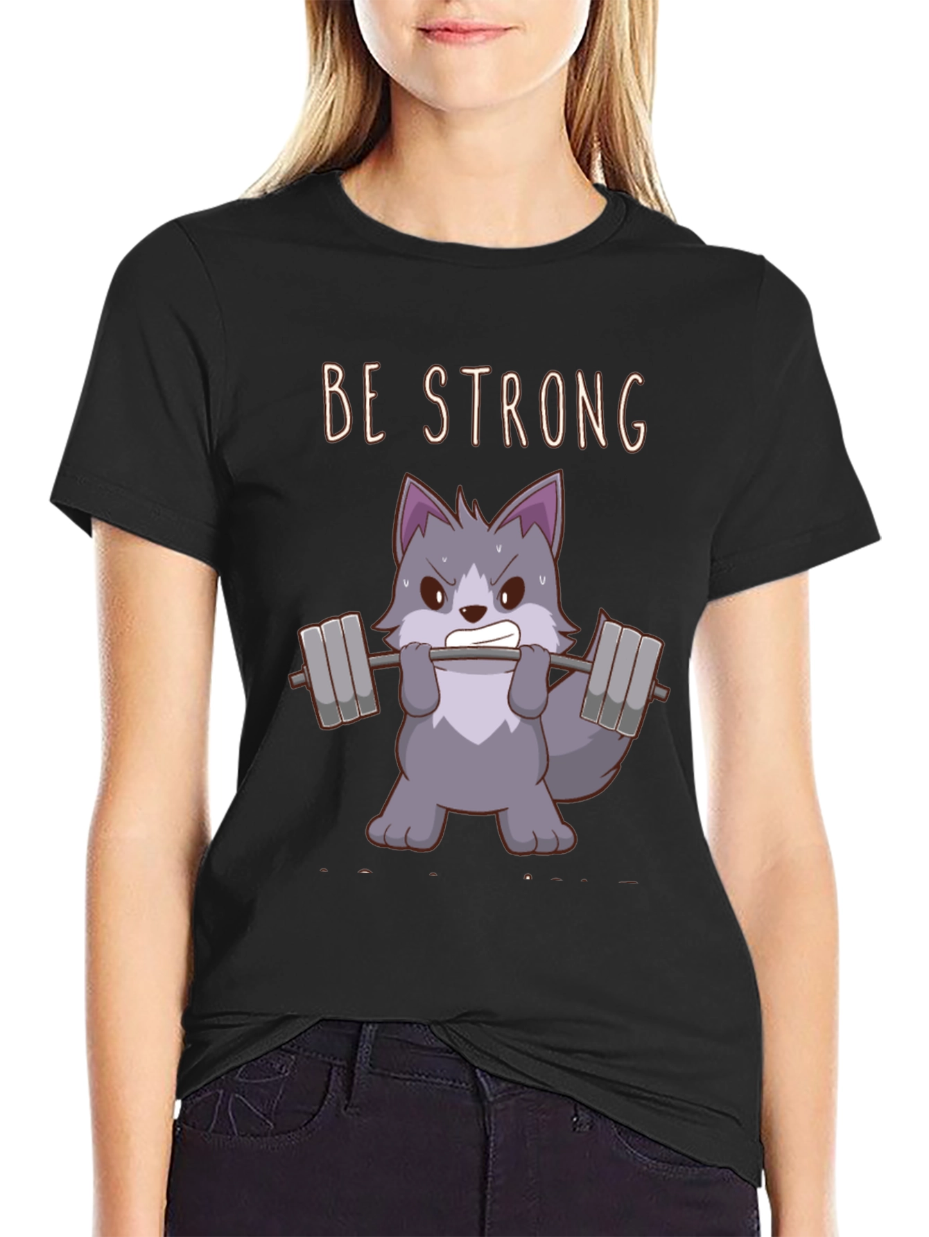 Black Be Strong Wolf Graphic T-Shirt - Black Cotton Tee view 2