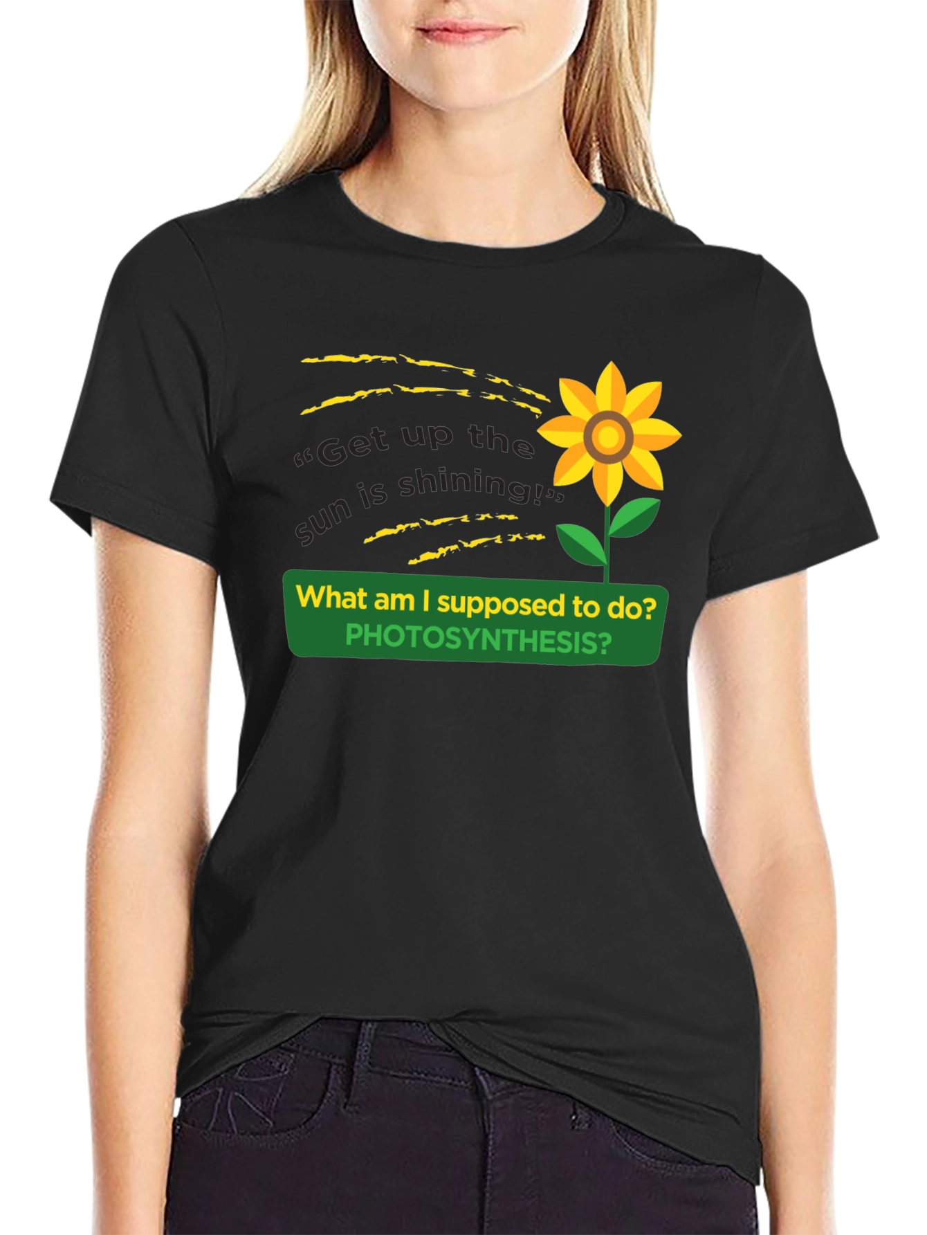 Black Photosynthesis Sunflower Graphic T-Shirt view 2
