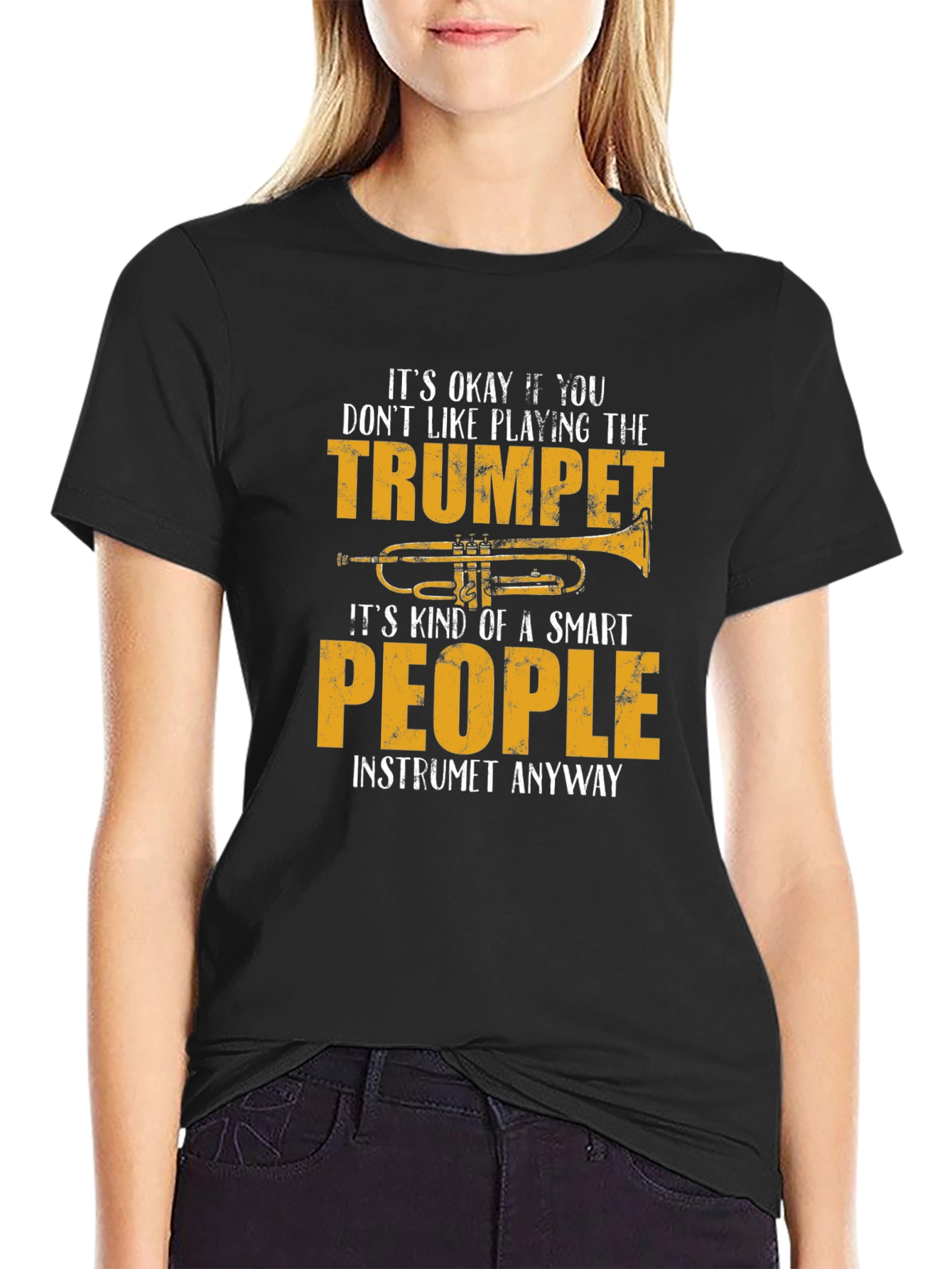 Black Funny Trumpet Player T-Shirt view 2