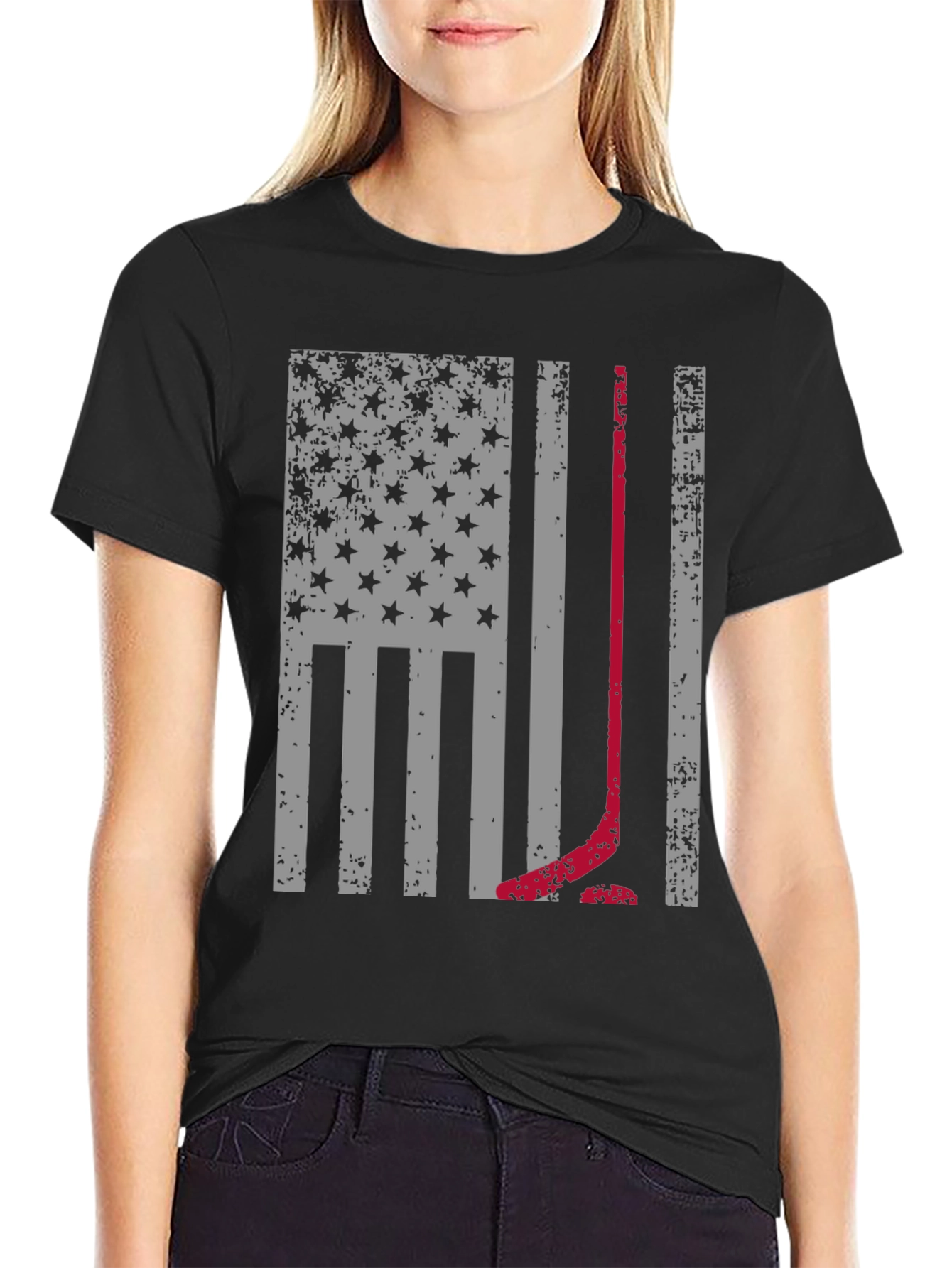 Black Hockey American Flag T-Shirt view 2