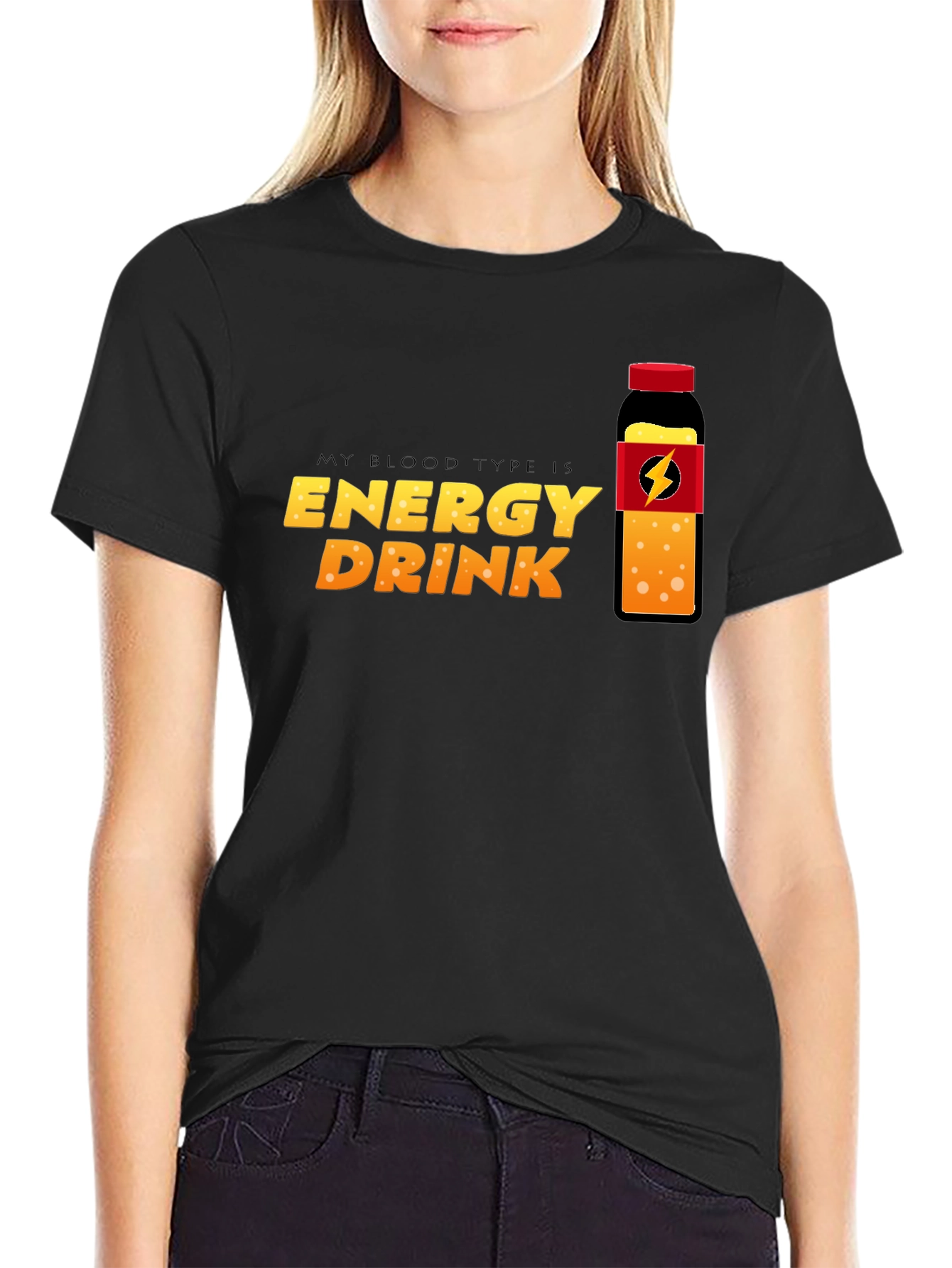 Black Energy Drink Blood Type T-Shirt - Black Crew Neck Tee view 2