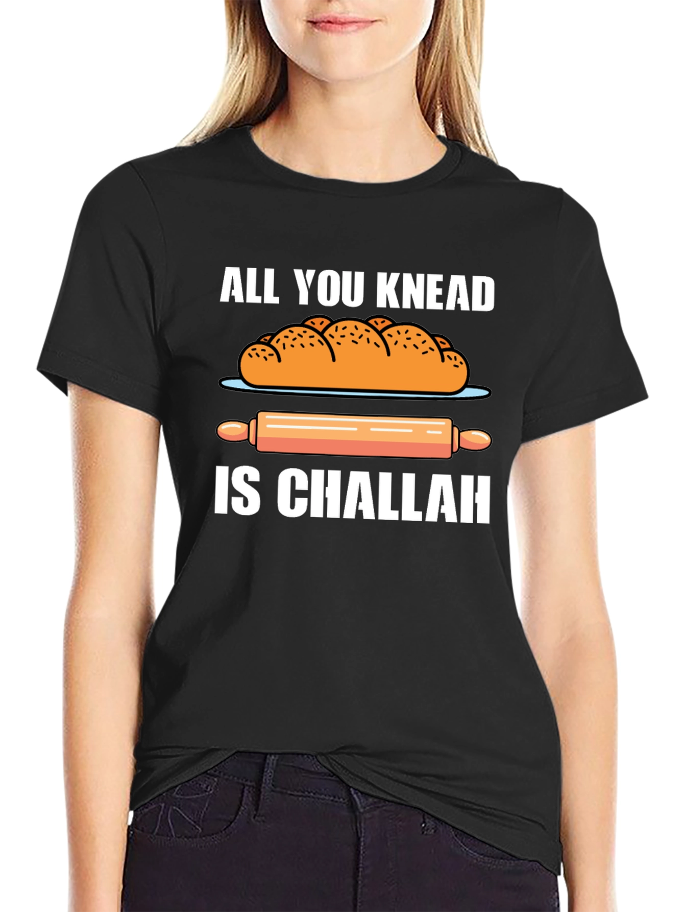 Black Knead Challah T-Shirt: Funny Baker's Tee view 2