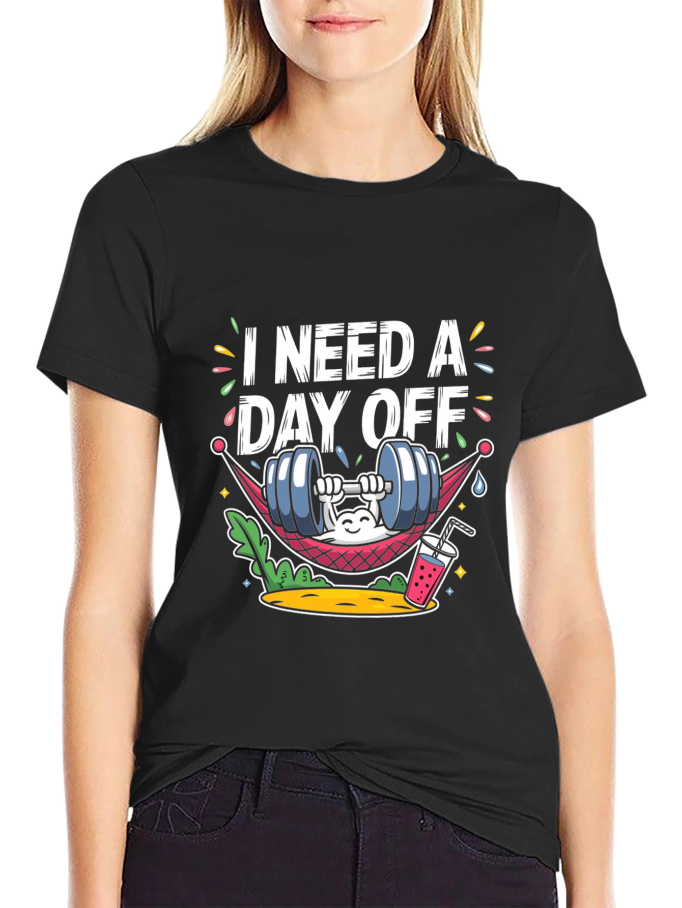 Black I Need A Day Off Graphic Tee - Funny Workout Shirt view 2