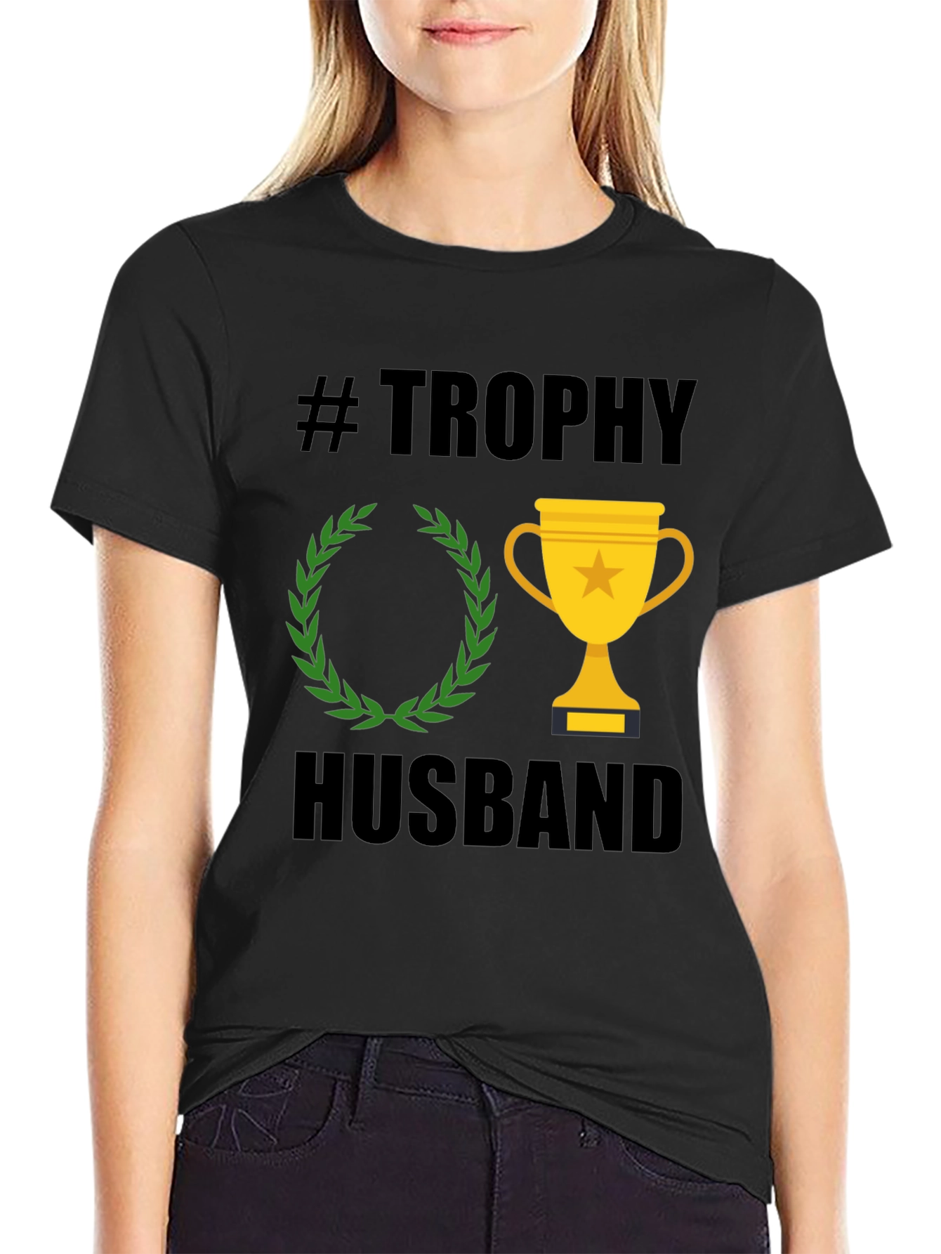 Black Trophy Husband Graphic Tee - Black Cotton T-Shirt view 2