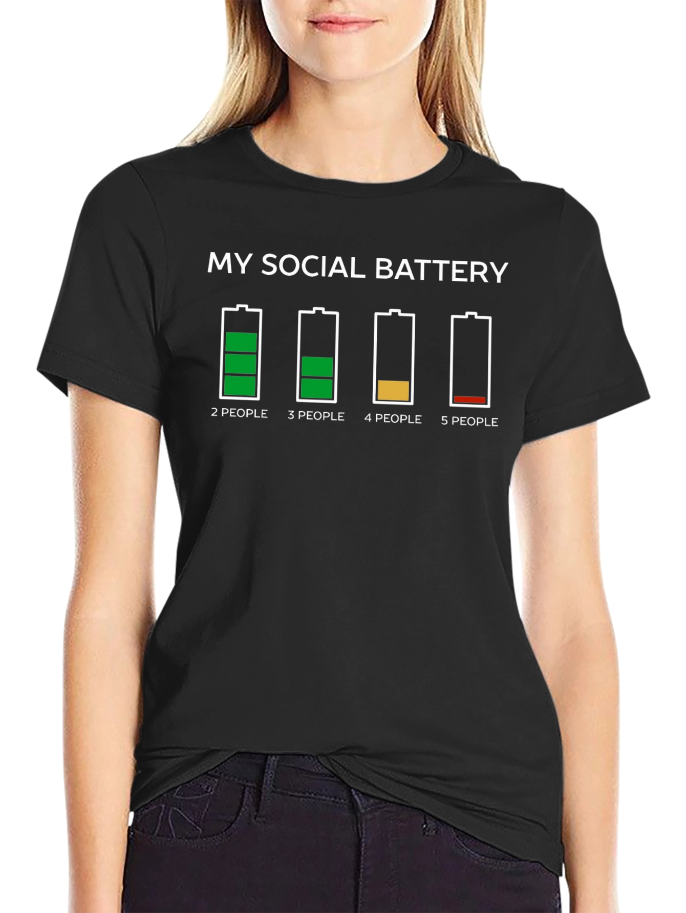 Black My Social Battery Funny Graphic Tee view 2
