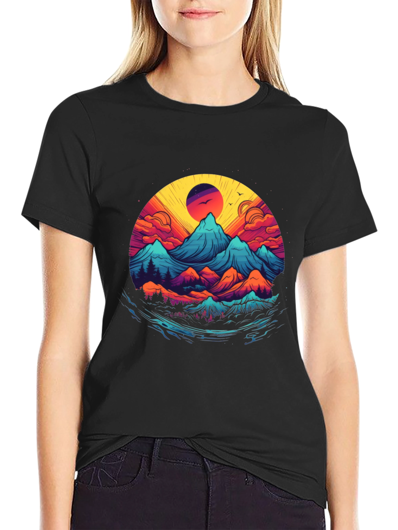 Black Mountain Sunset Graphic Tee - Nature Inspired Design view 2