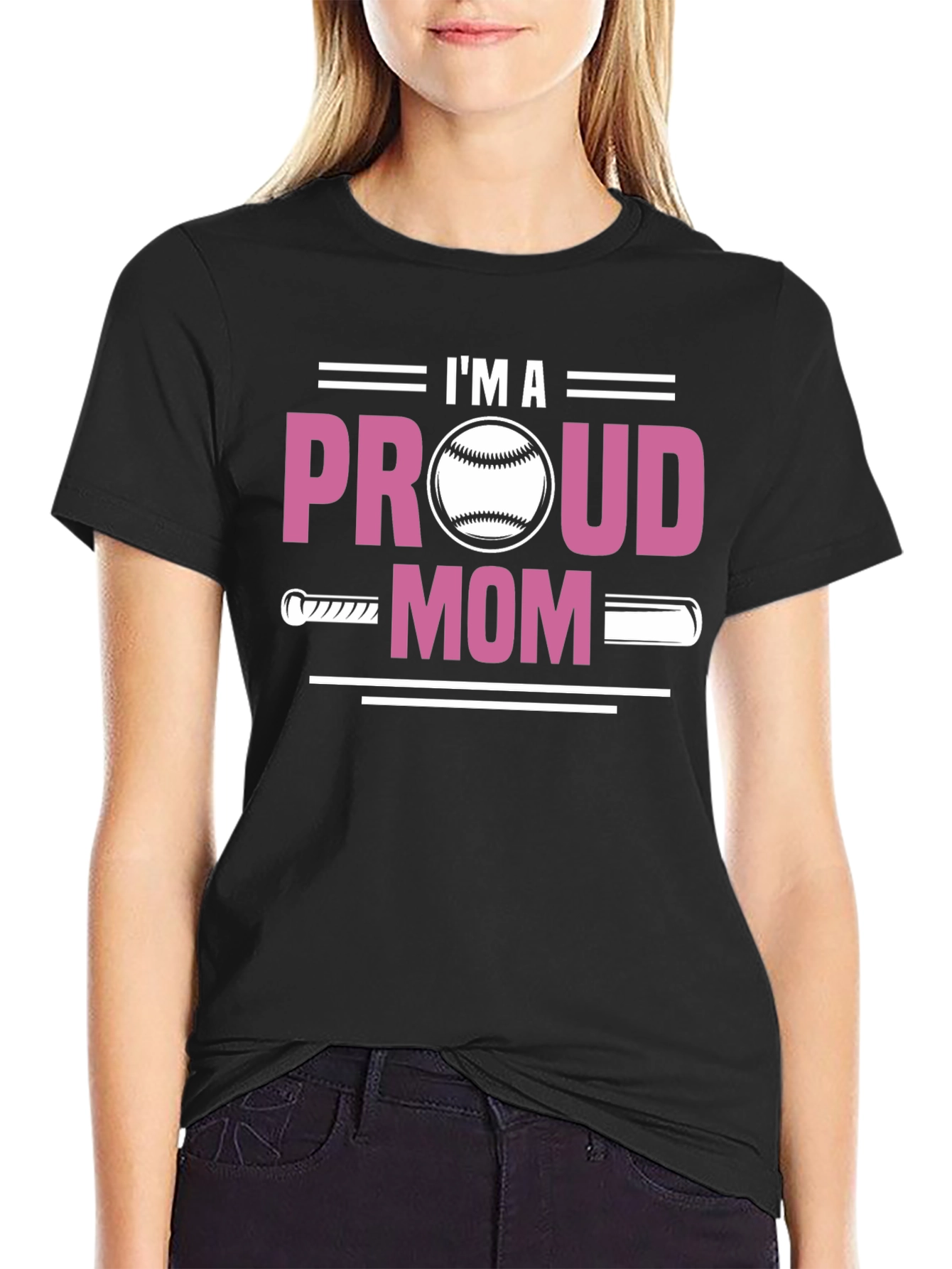 Black Proud Baseball Mom T-Shirt view 2
