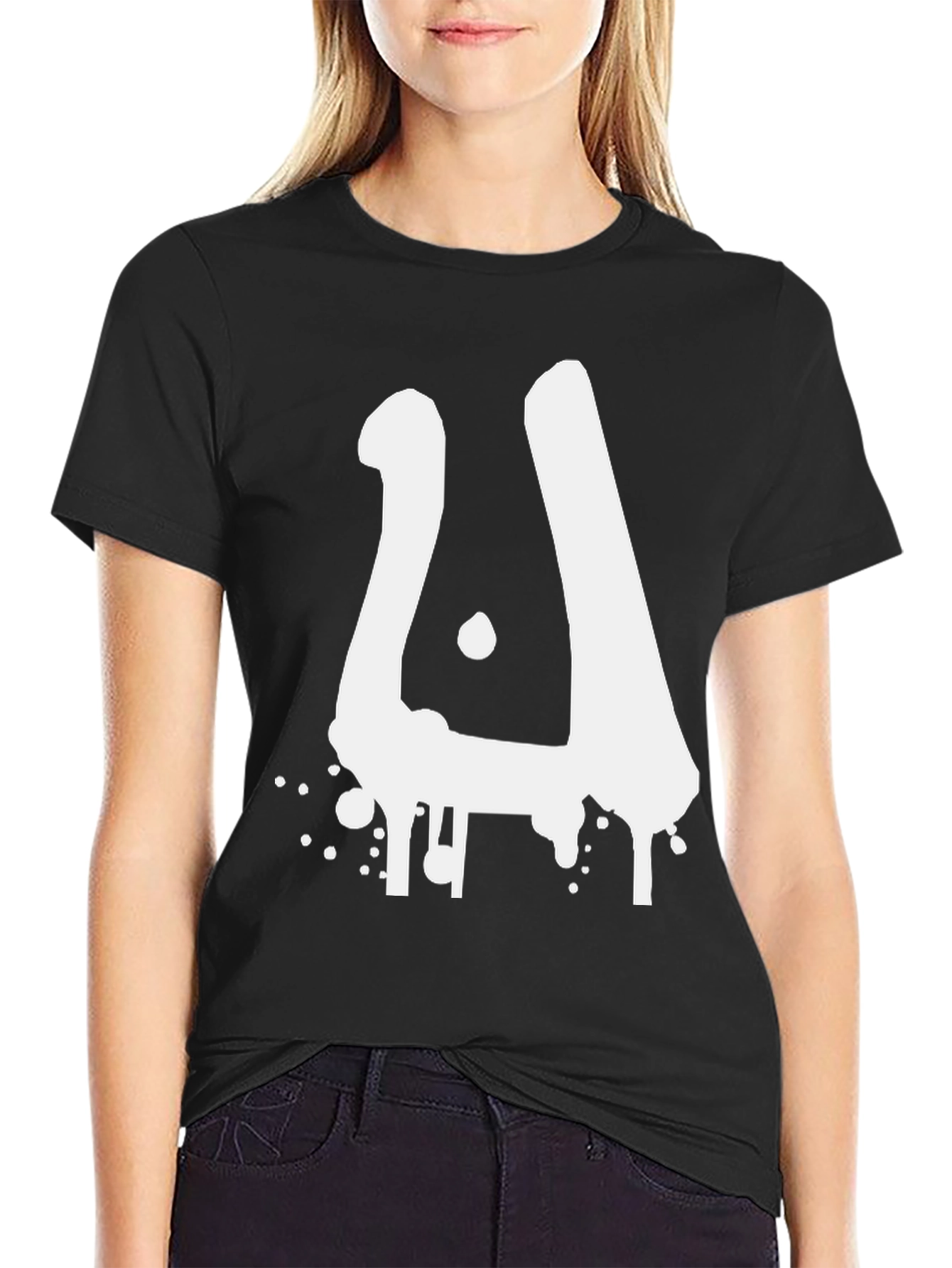 Black Men's Black Graphic Tee - Abstract White Design view 2