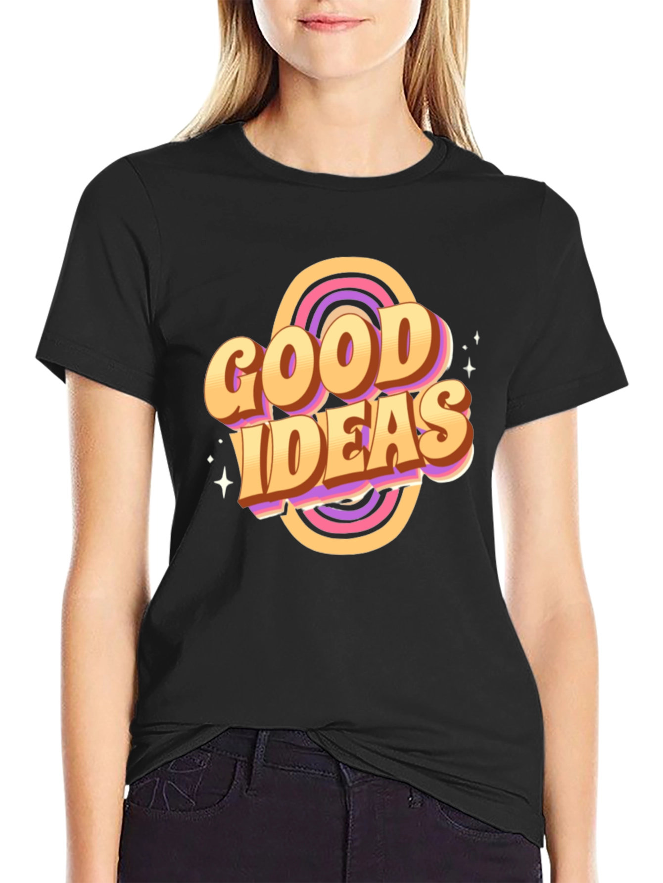 Black Good Ideas Graphic Tee - Retro Style T-Shirt view 2
