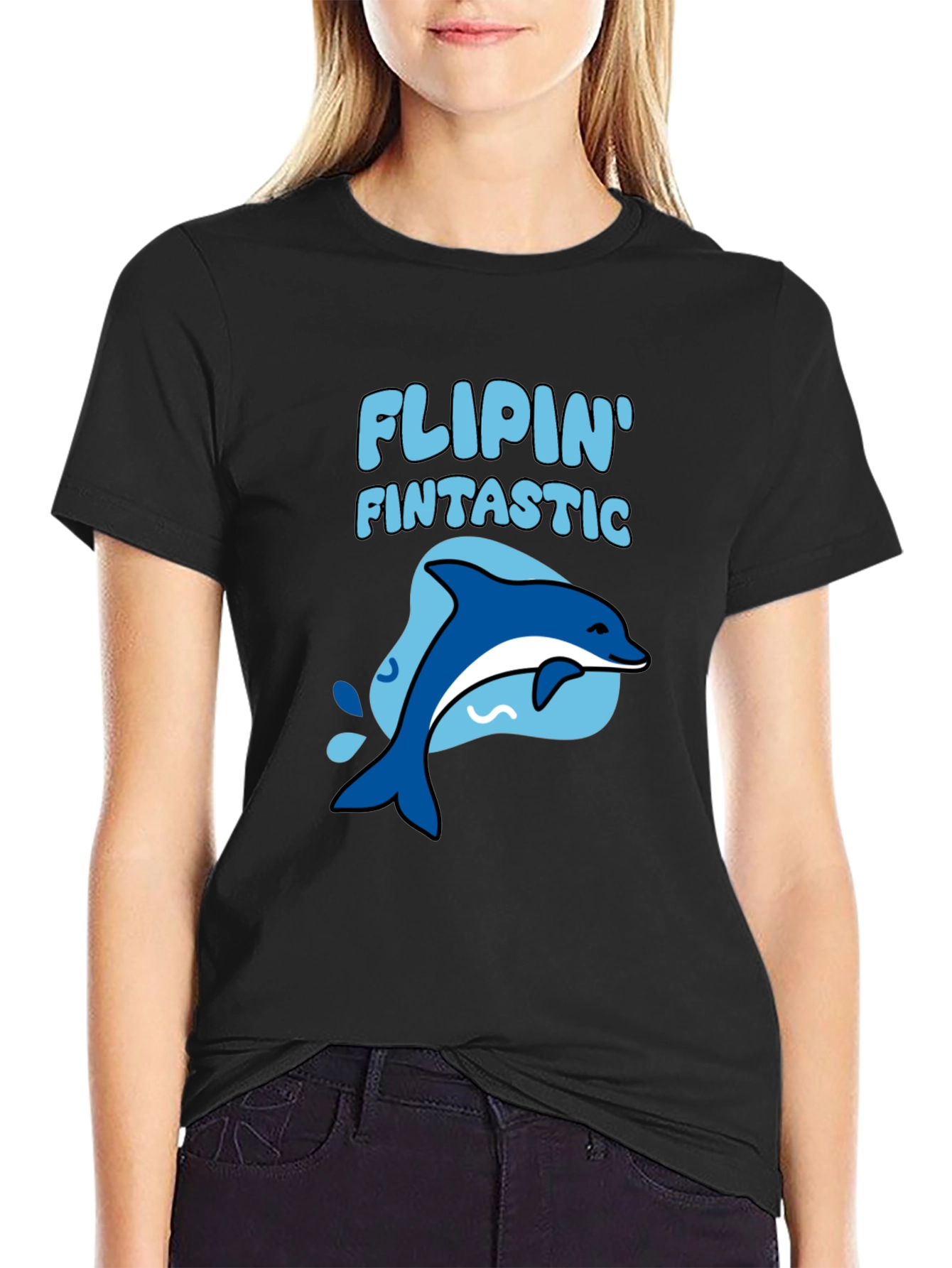 Black Flippin' Fintastic Dolphin Graphic Tee view 2