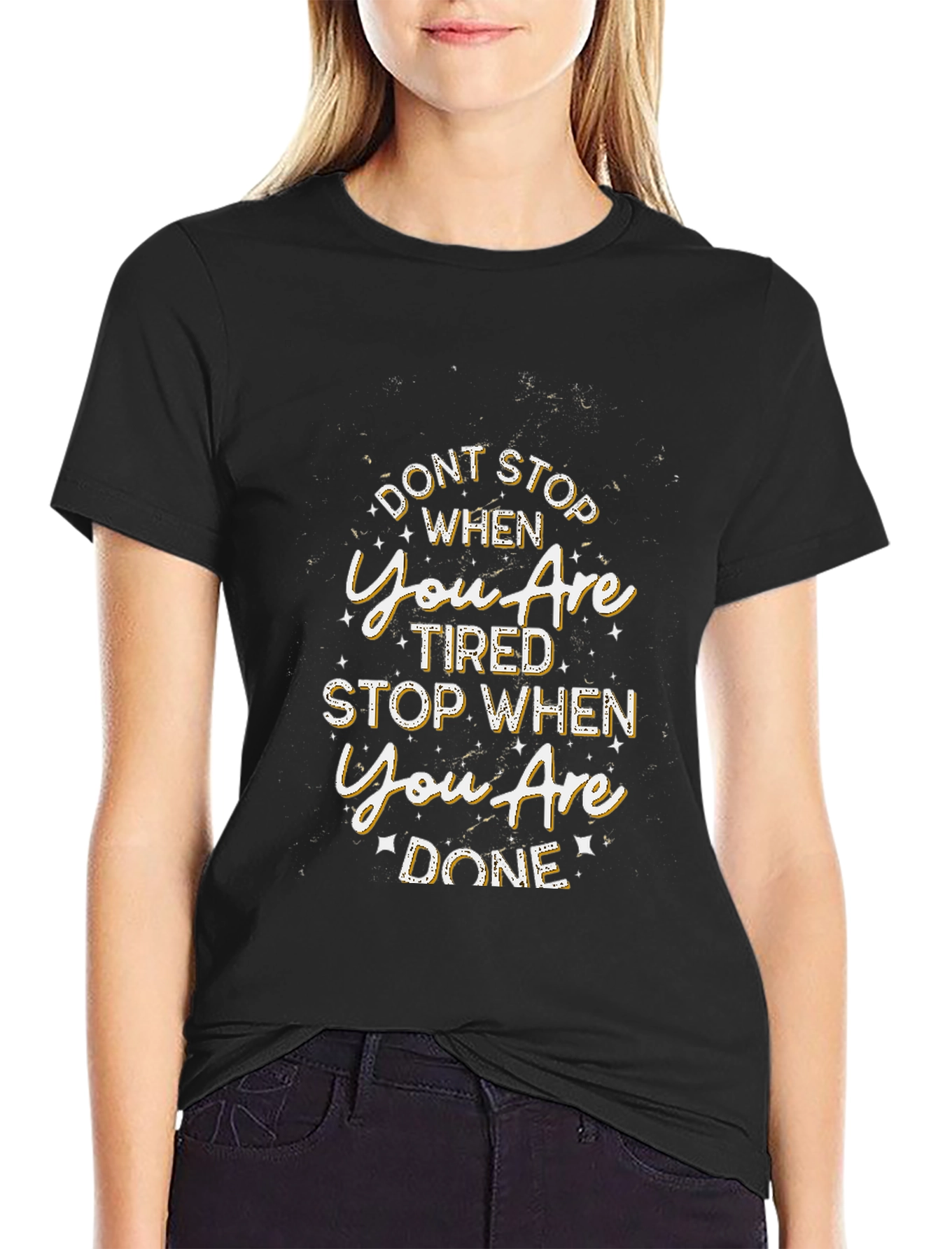 Black Motivational Graphic Tee: Don't Stop When Tired view 2