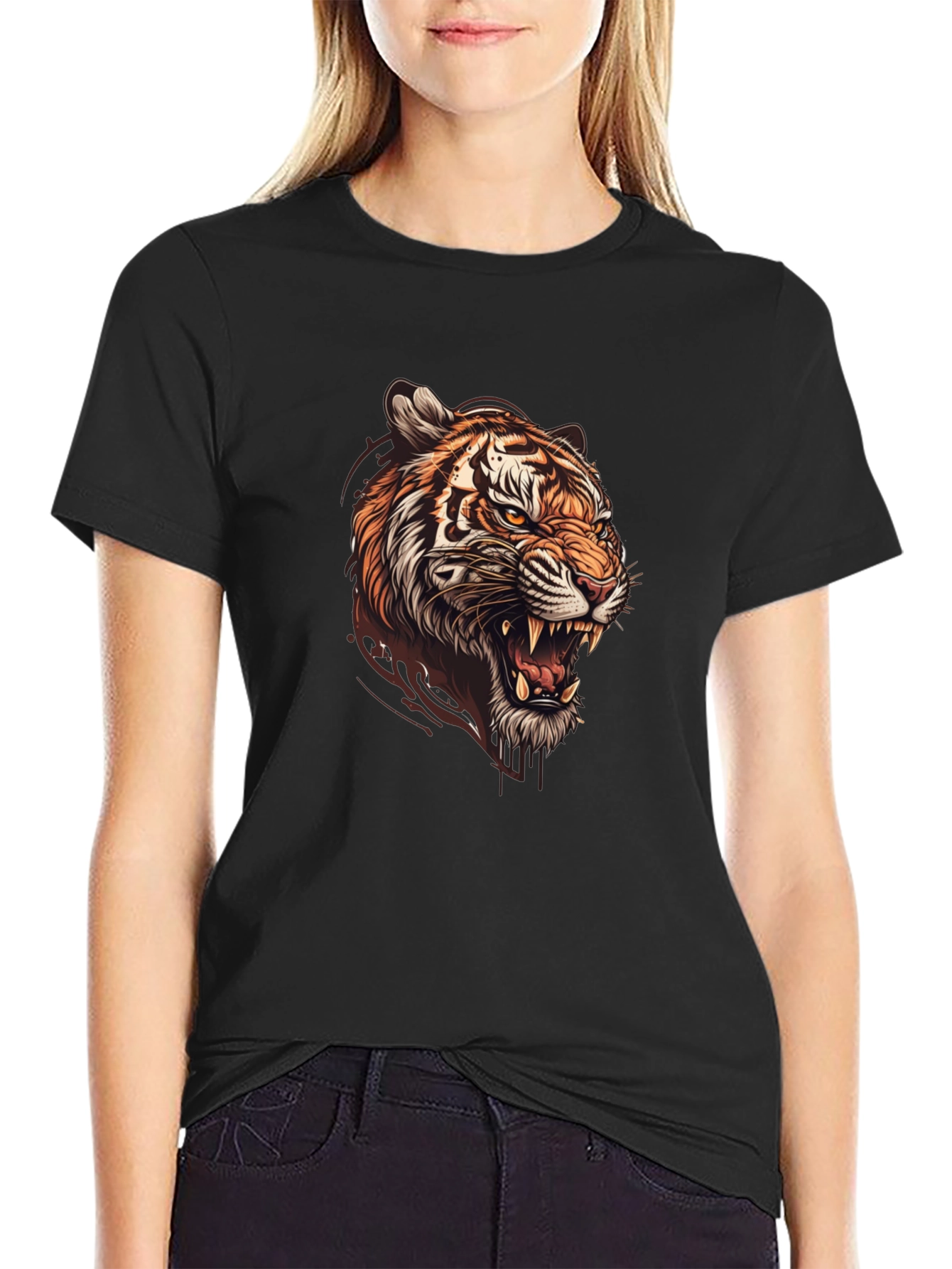 Black Tiger Graphic Black T-Shirt - Bold Design view 2