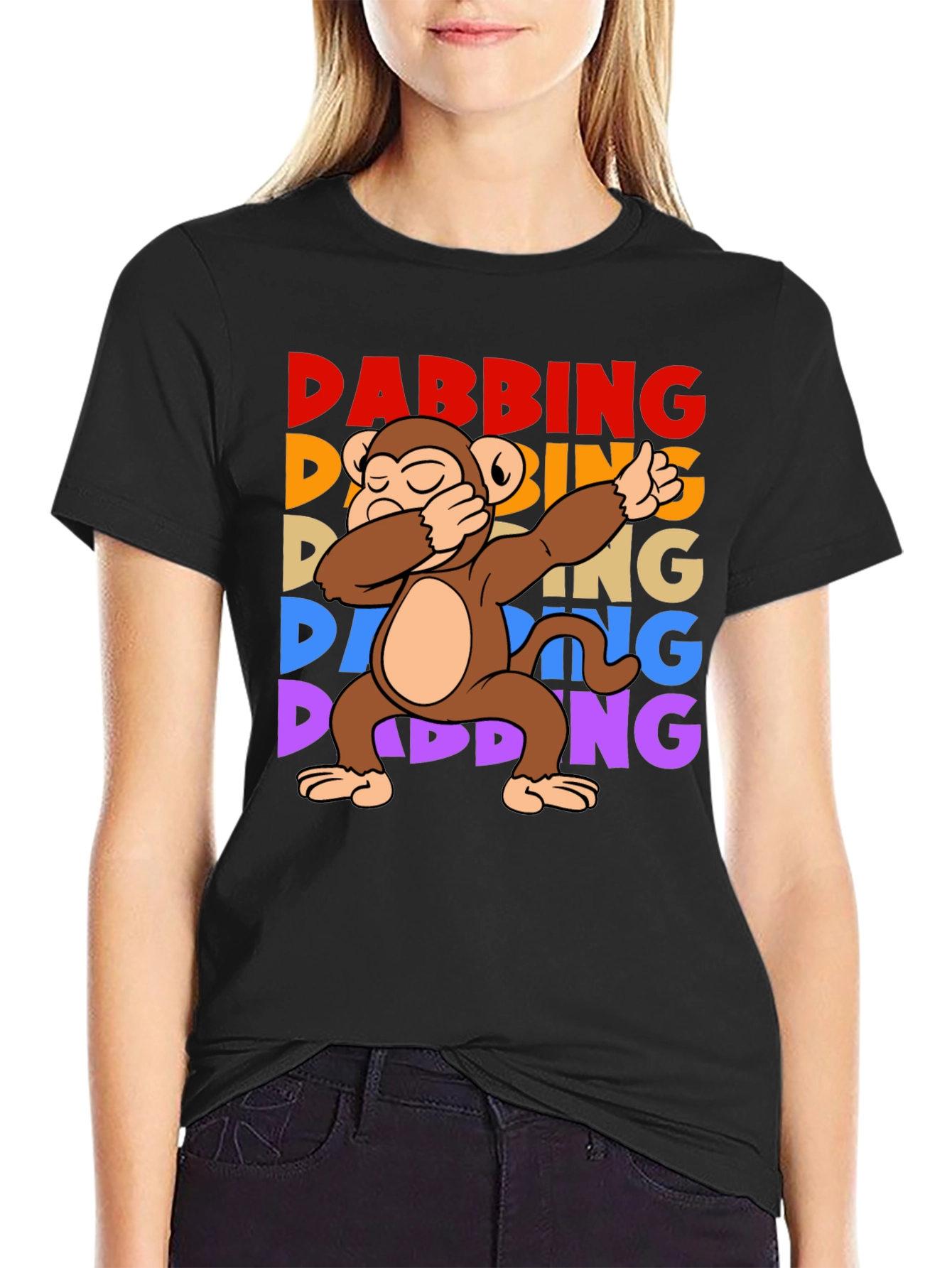 Black Dabbing Monkey Graphic T-Shirt - Fun Trendy Tee view 2