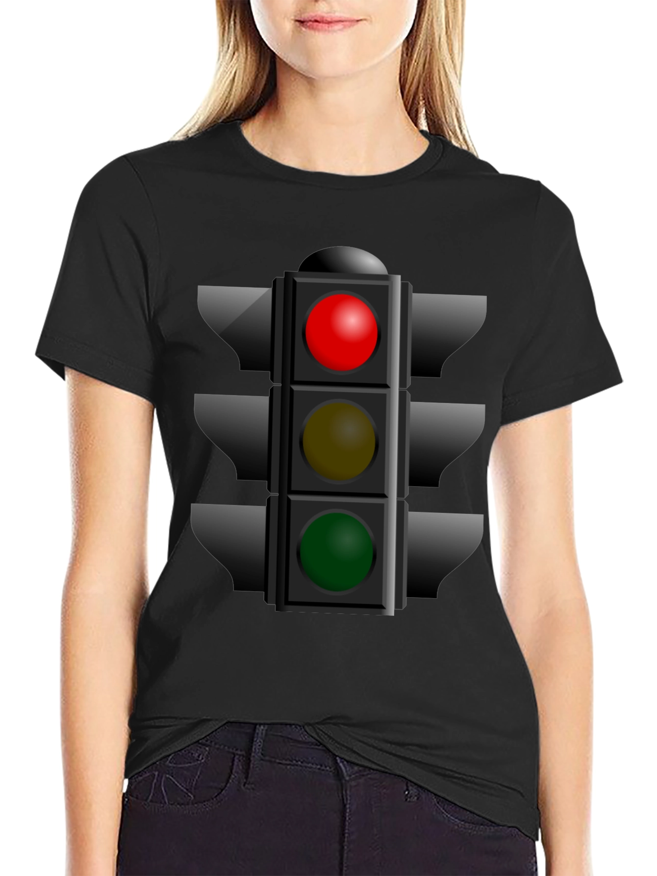 Black Traffic Light Graphic Tee - Novelty T-Shirt view 2