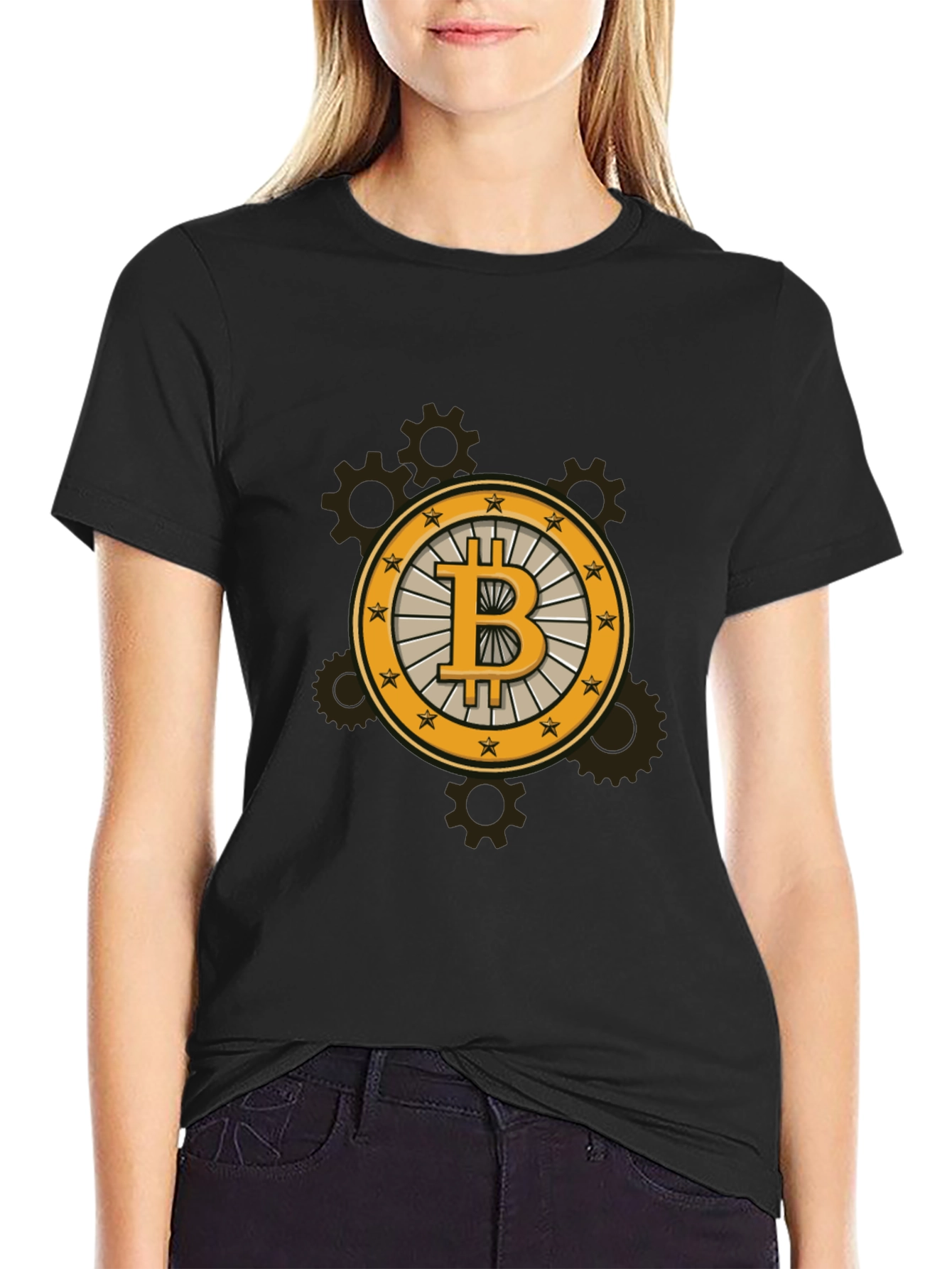 Black Bitcoin Steampunk Black Tee view 2