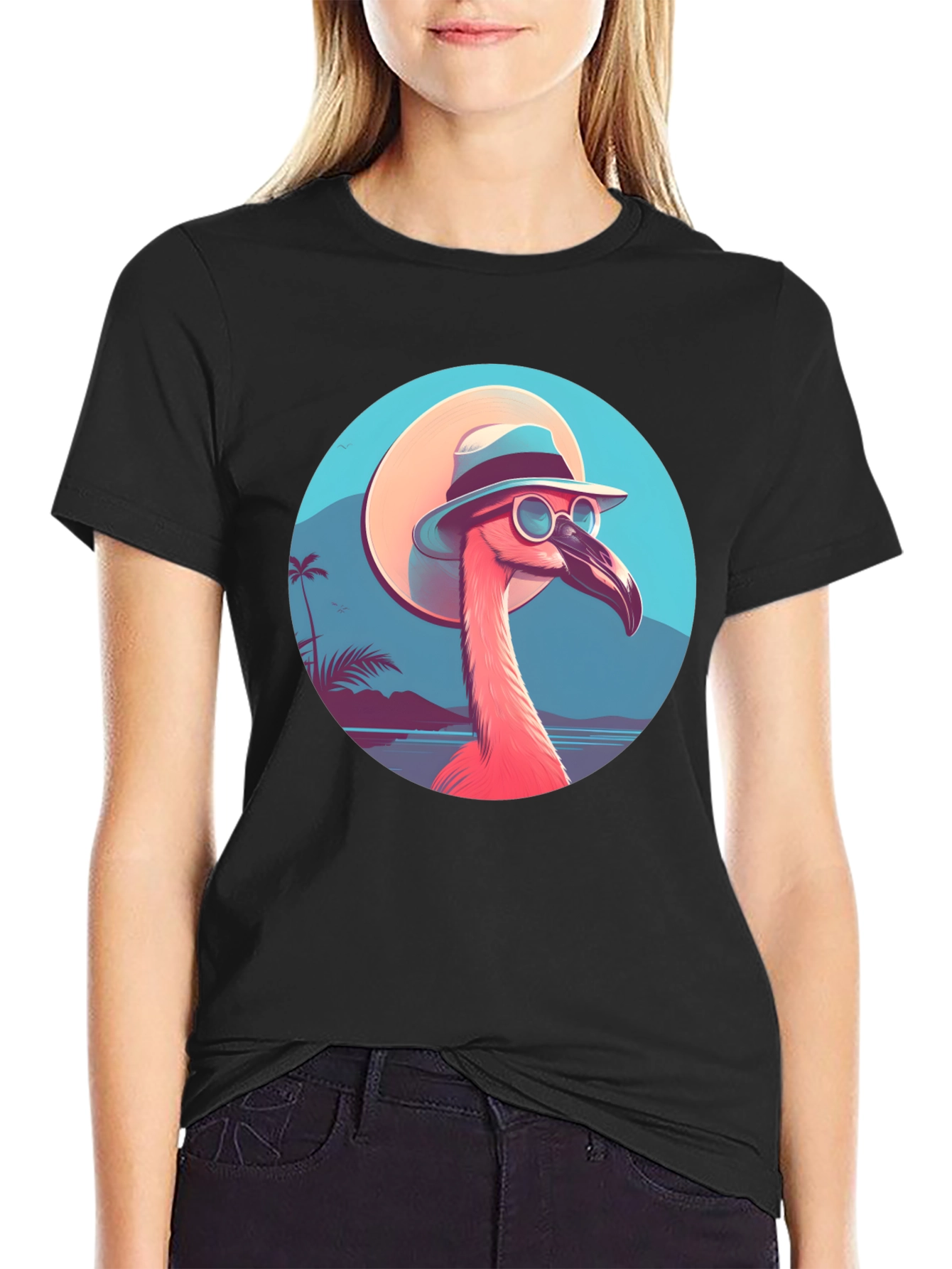 Black Cool Flamingo T-Shirt - Tropical Vibes view 2