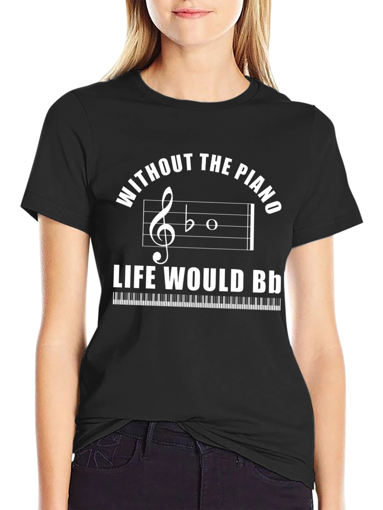 Black Without the Piano Life Would B♭ T-Shirt view 2