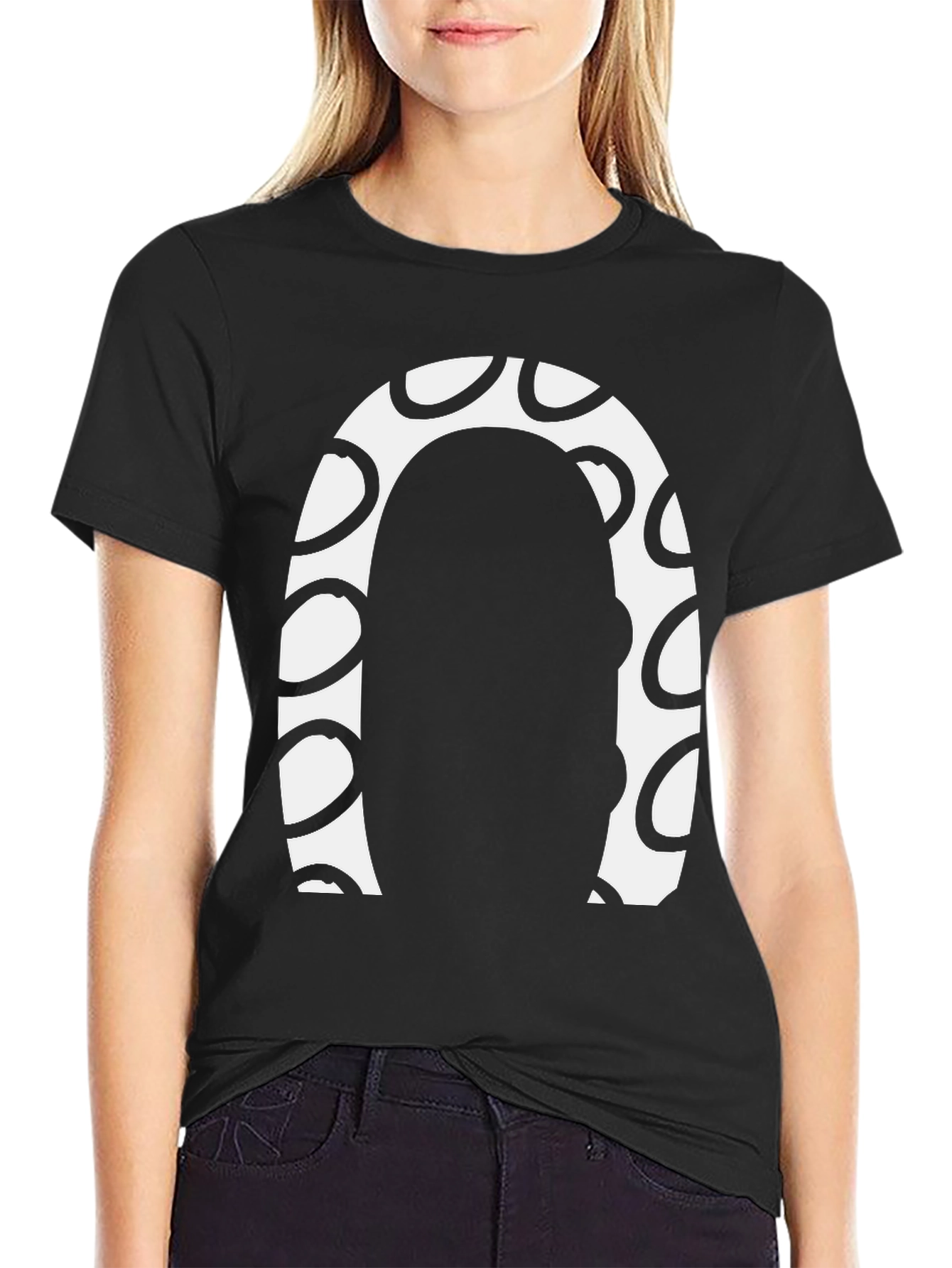 Black Abstract Graphic Print Crew Neck Tee view 2