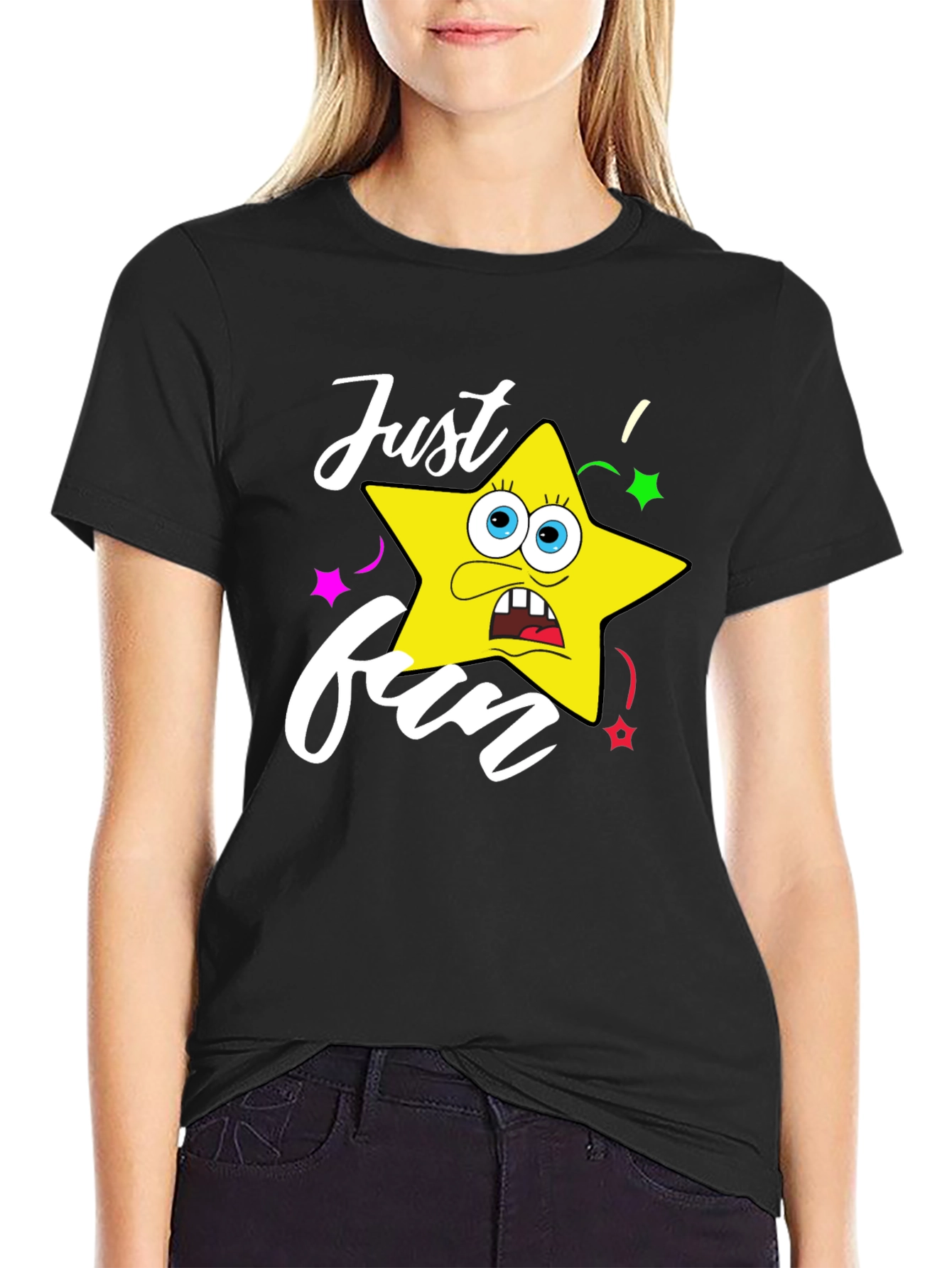 Black Just Fun Star Graphic Tee - Mens Black T-Shirt view 2