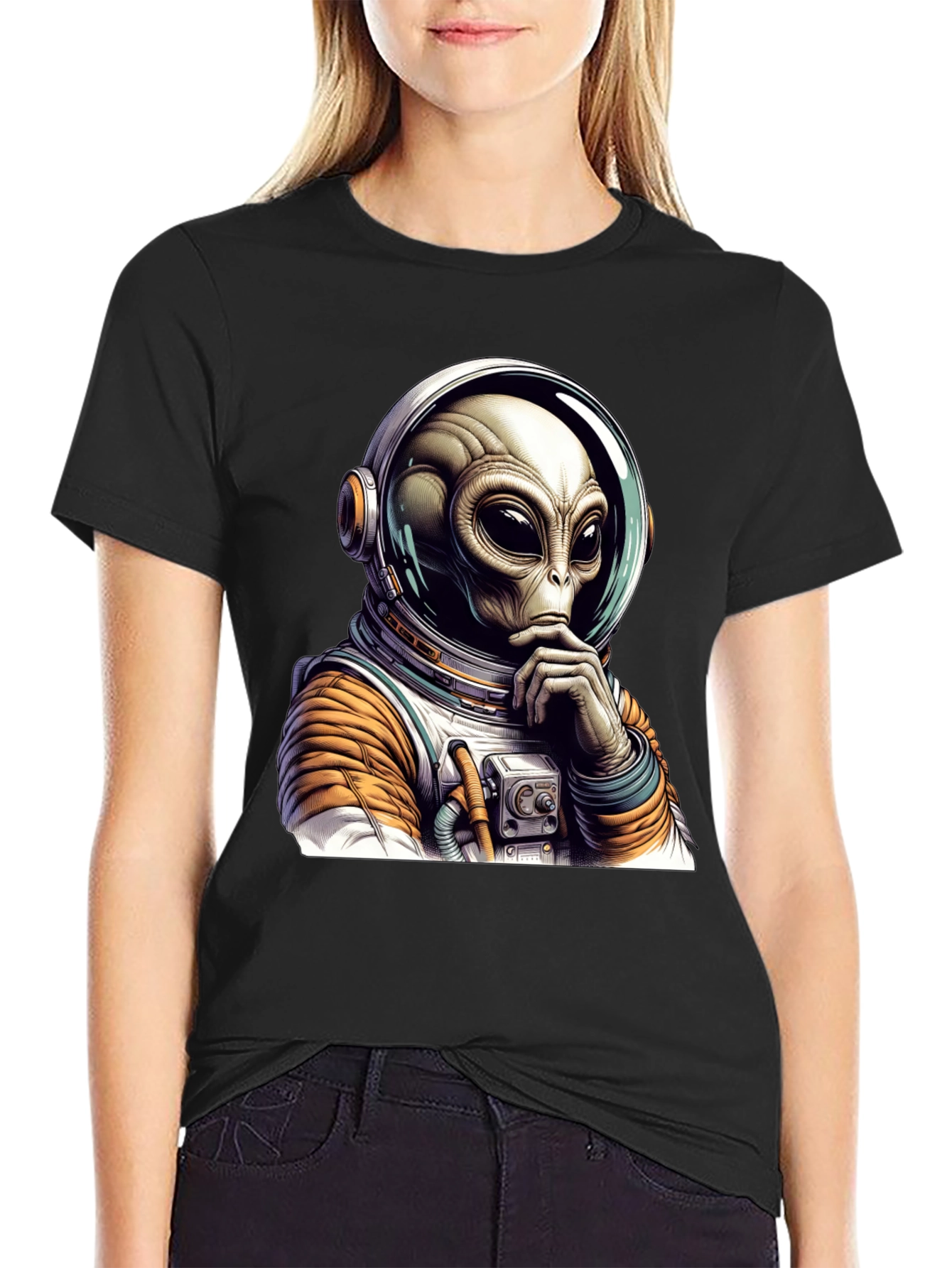 Black Alien Astronaut Graphic Tee - Black Cotton Blend view 2