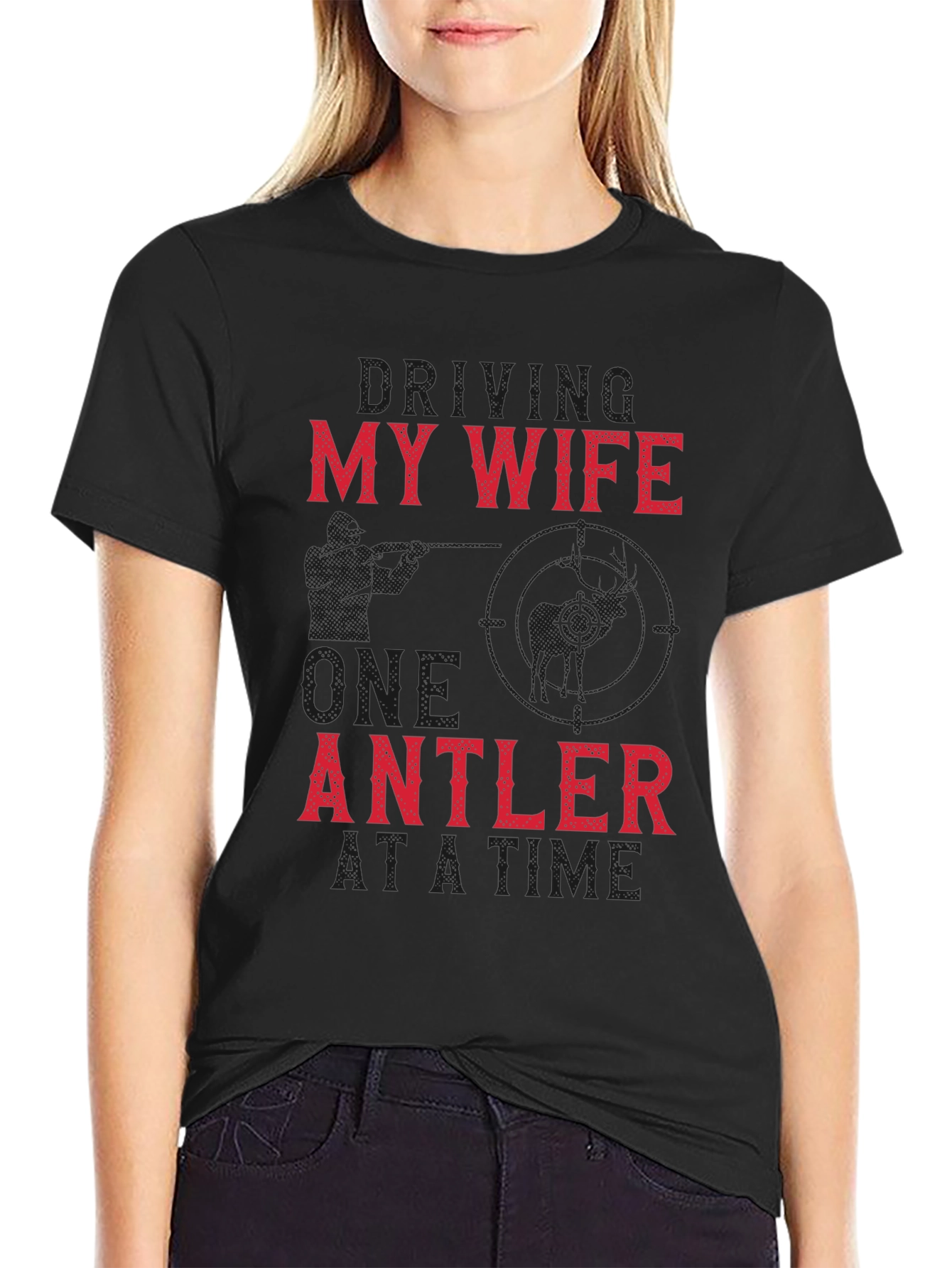 Black Driving My Wife One Antler at a Time Graphic Tee view 2