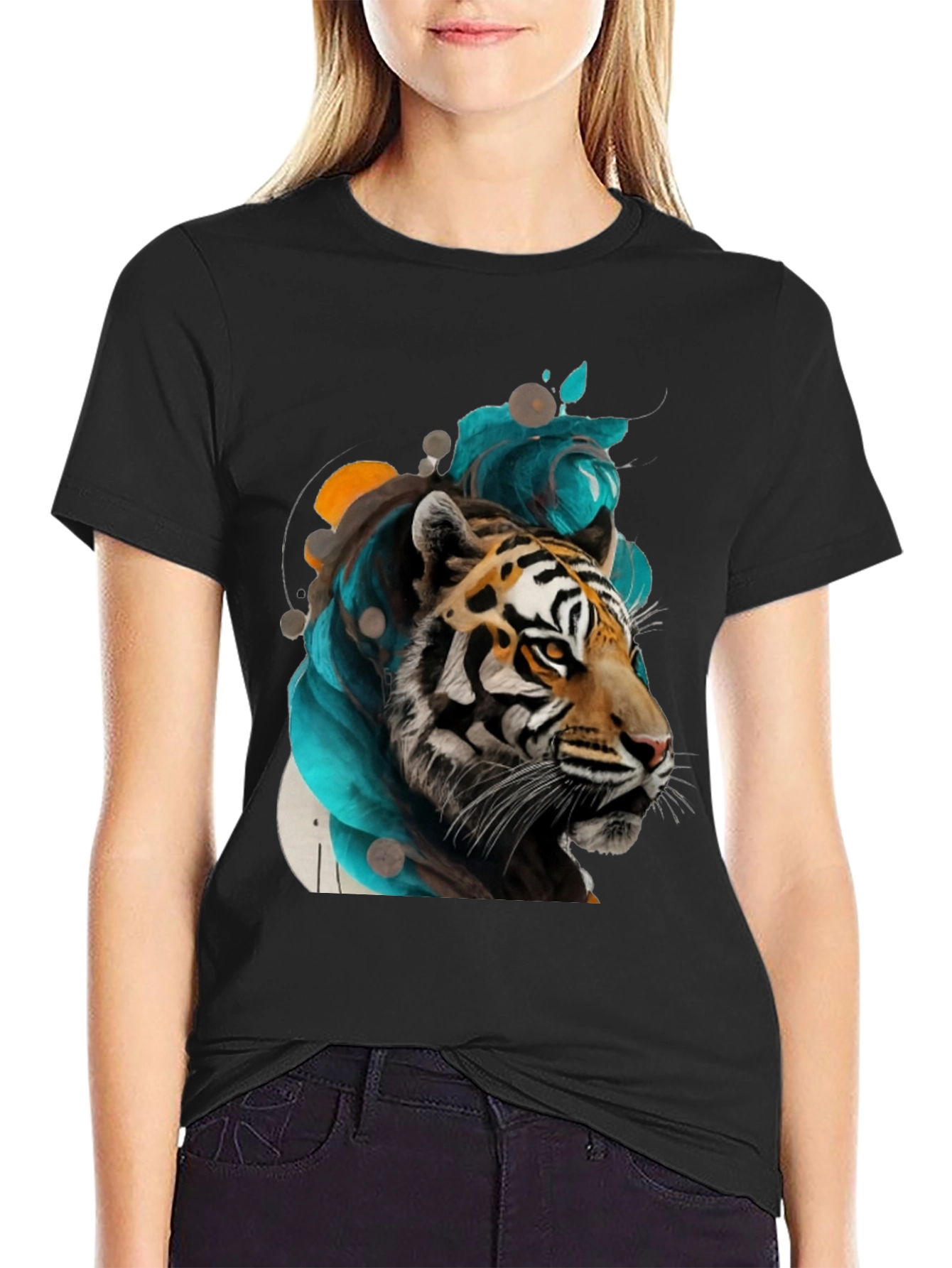 Black Tiger Art Black Tee - Men's Graphic T-Shirt view 2