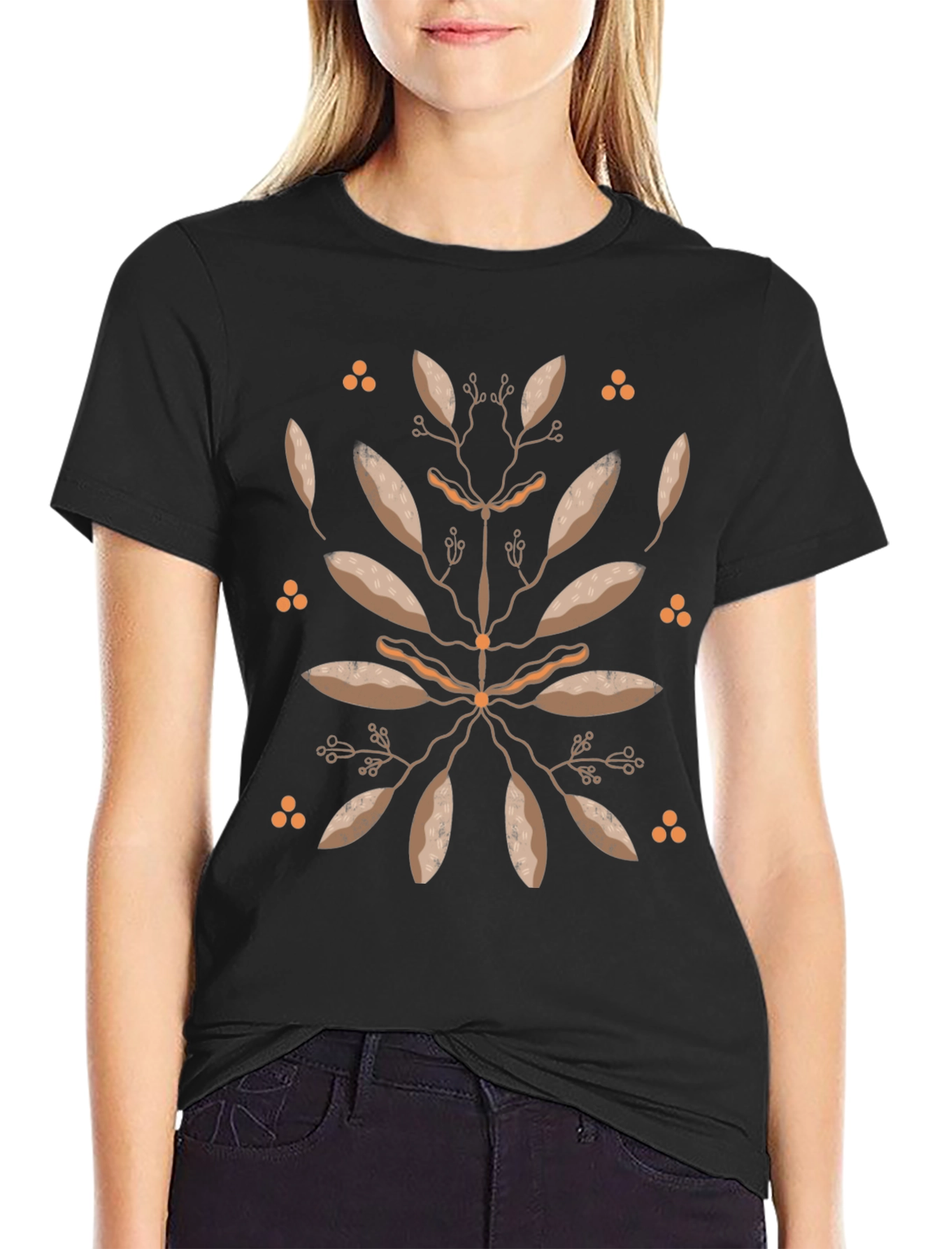 Black Botanical Print Black T-Shirt view 2